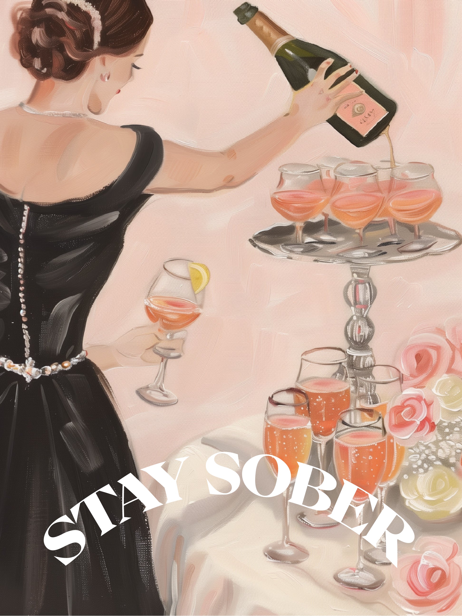 Elegant Champagne Pouring Vintage Party Scene Print