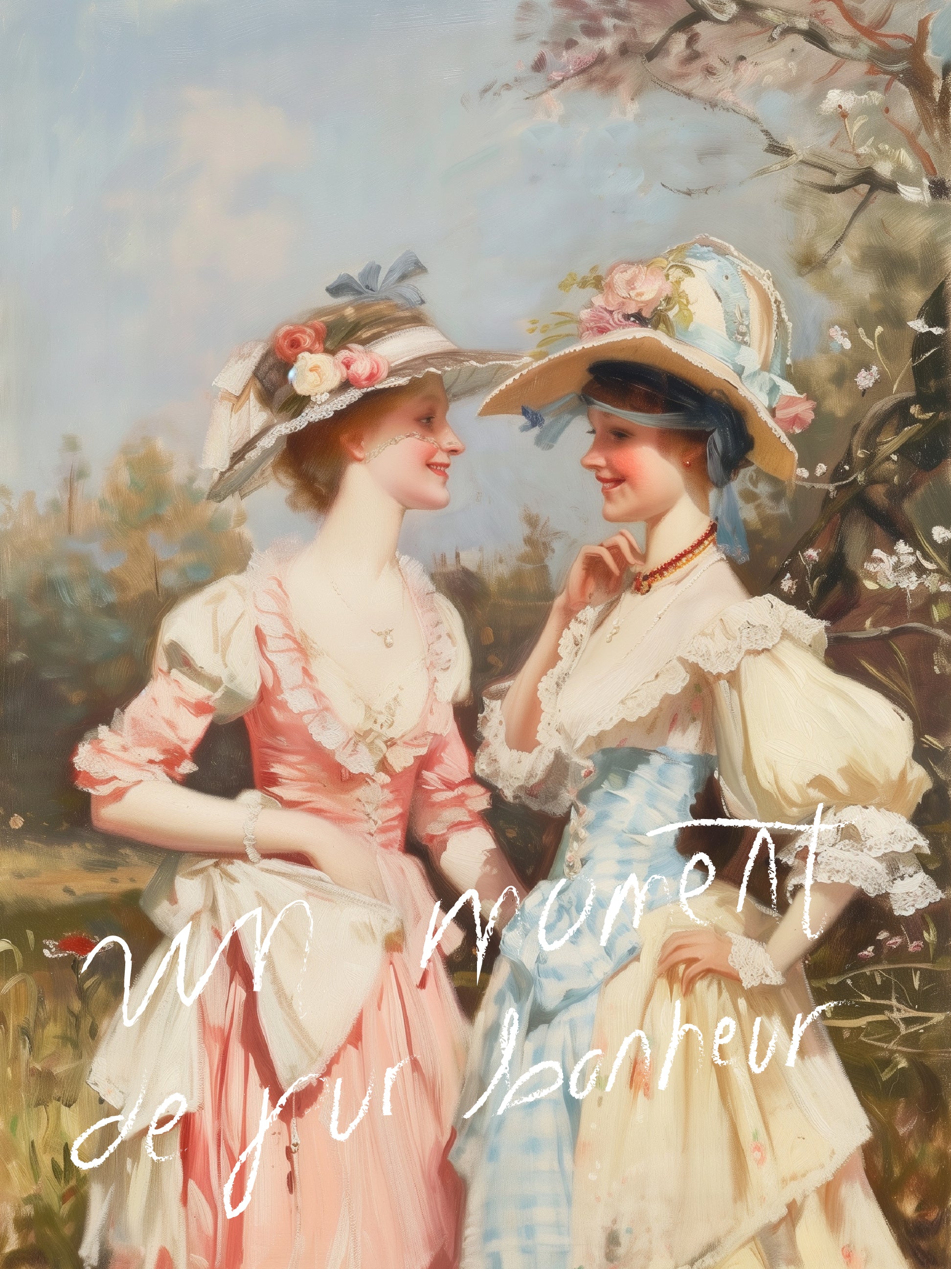 Rococo Women in Garden Poster - Romantic French Retro Style Print