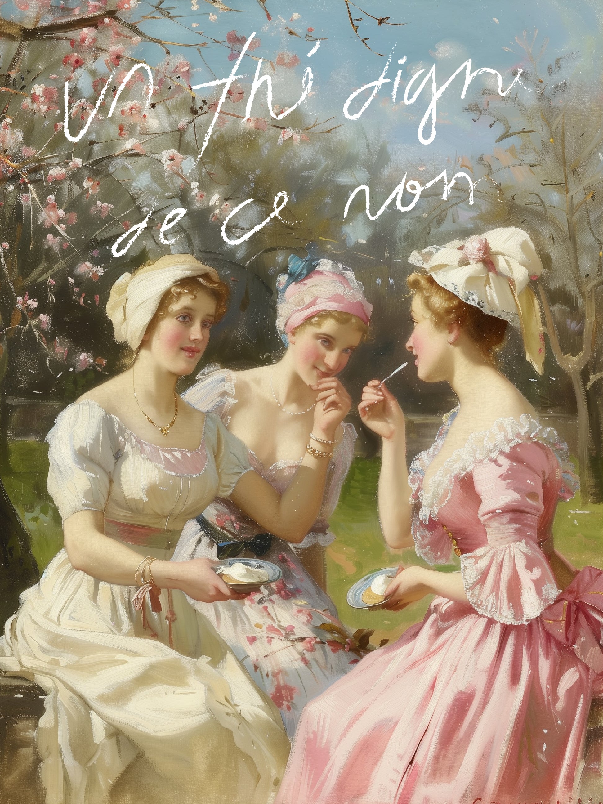 Elegant Tea Party Women Poster - French Rococo Garden Gathering Print
