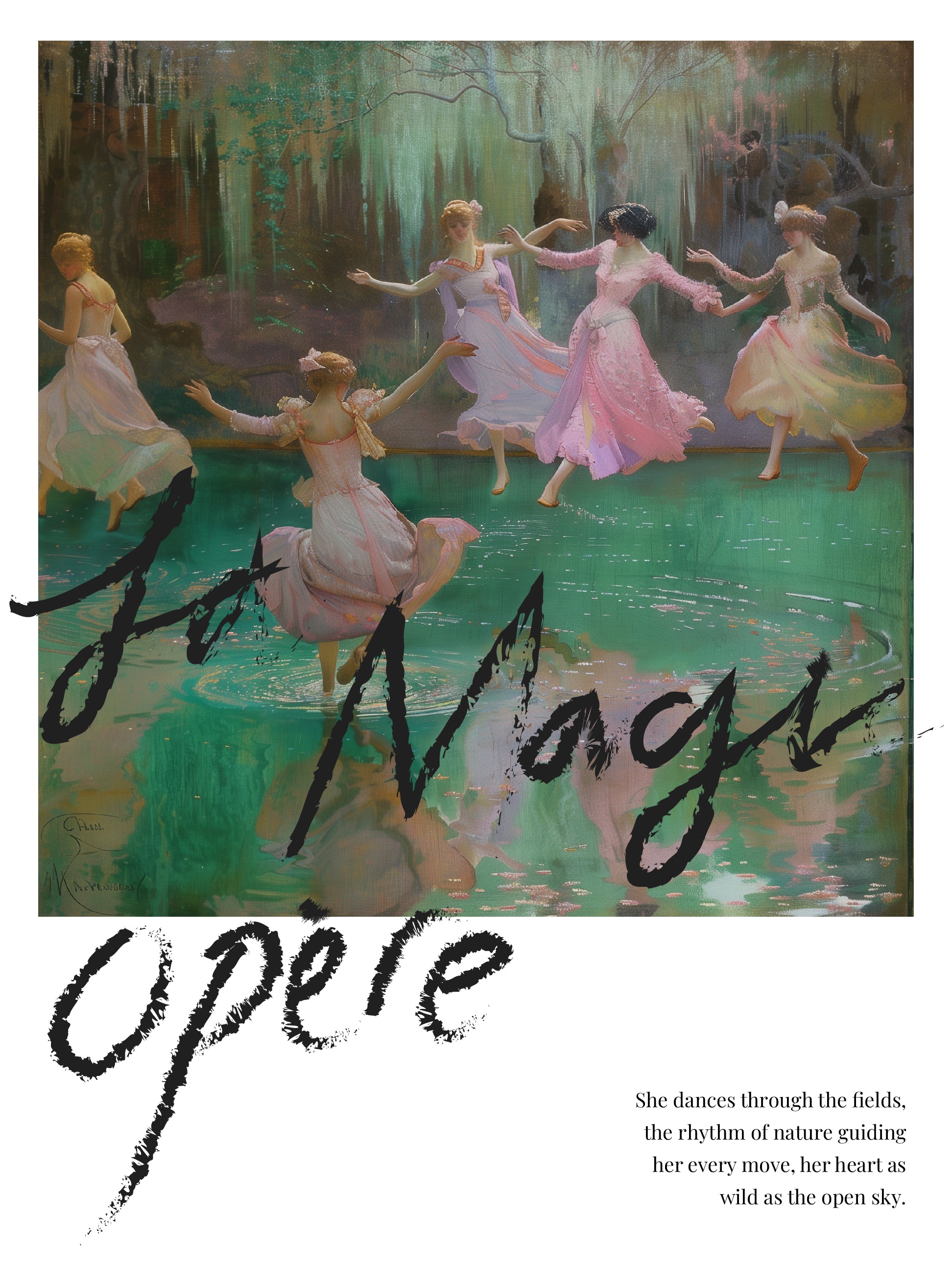 Dancing Women by Water Poster - Dreamy Rococo Nature Scene Print