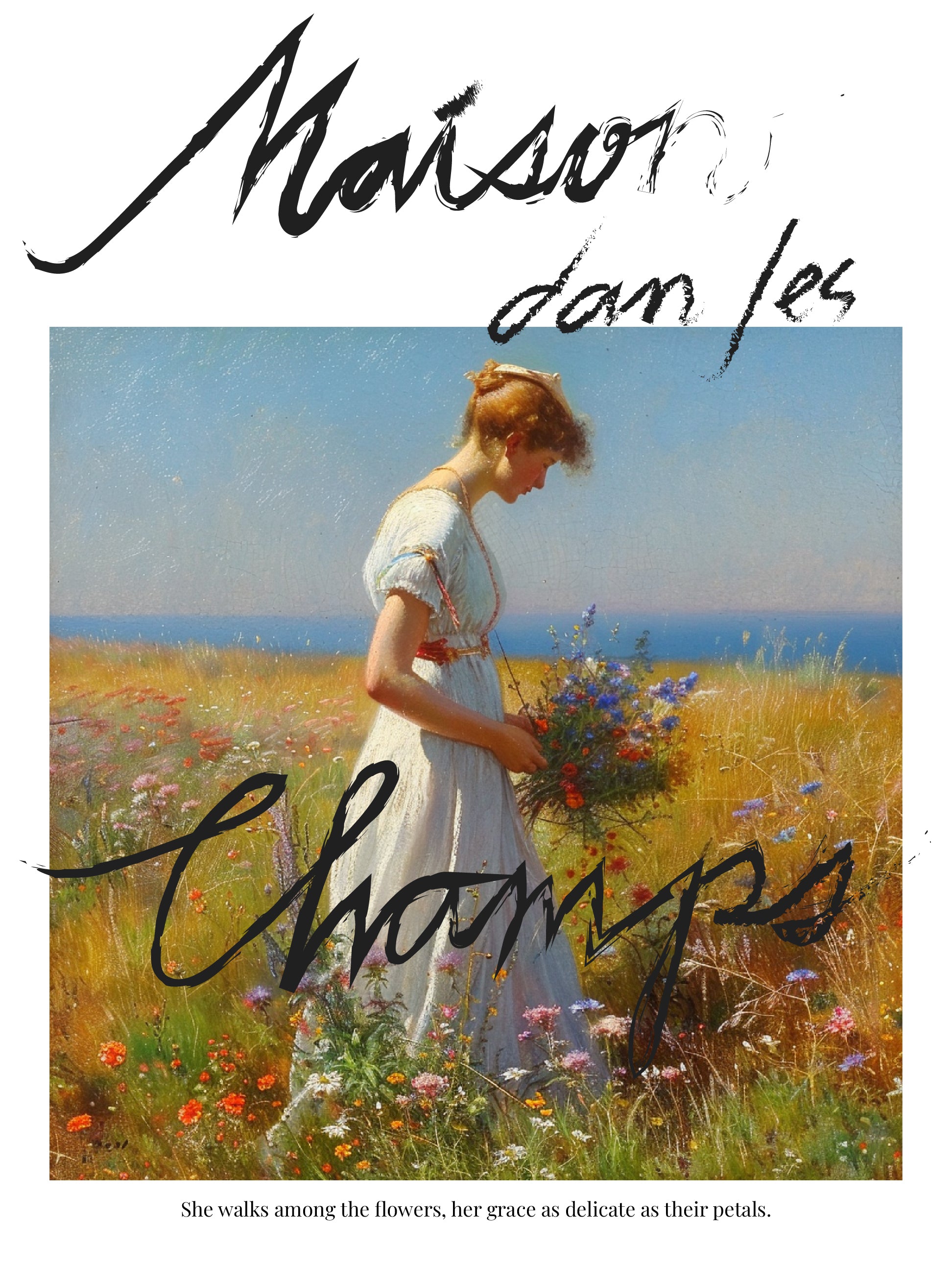 Woman in Flower Field Poster - Romantic Summer Meadow Scene Print