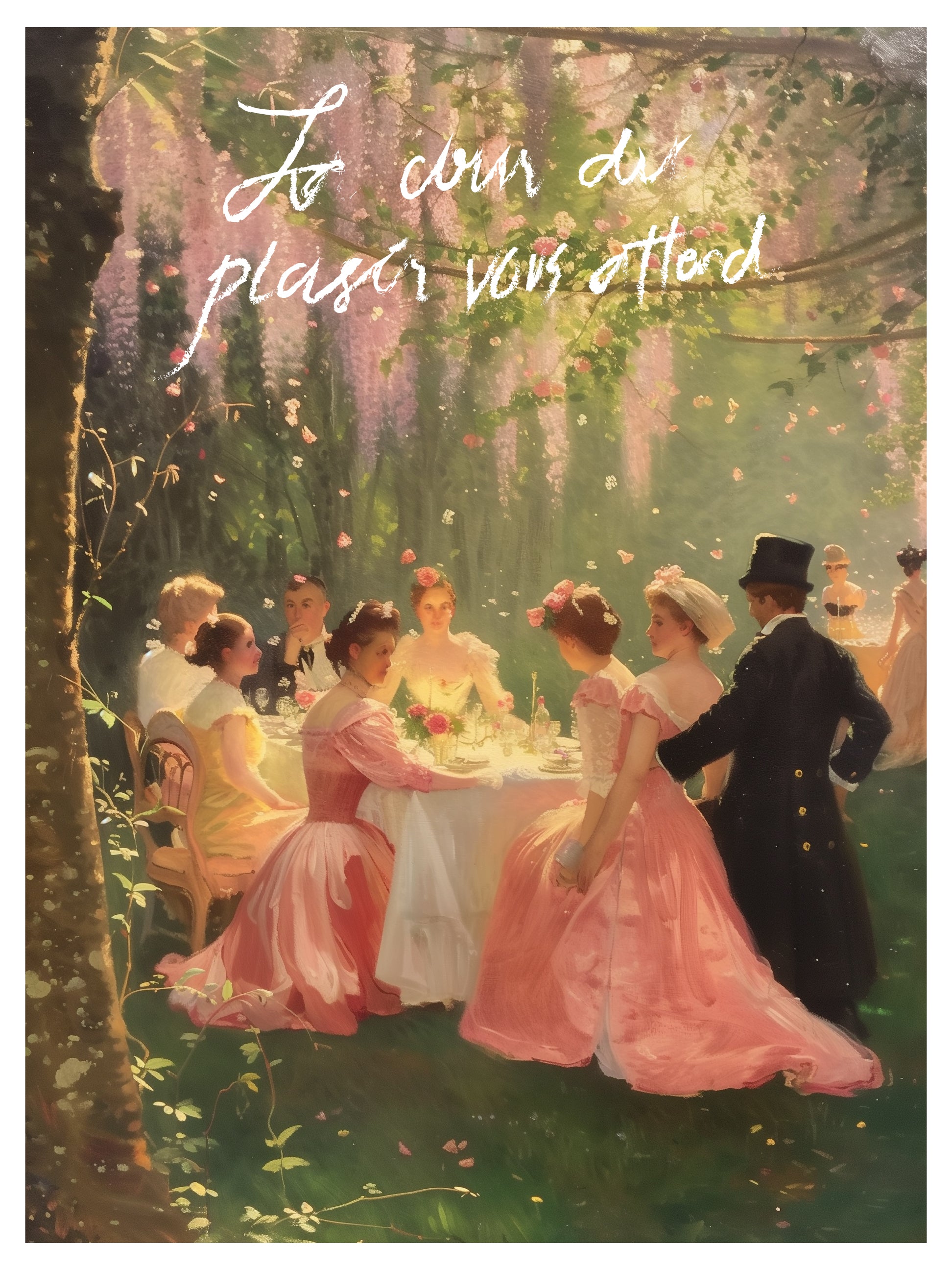 Garden Party in Bloom Poster - Rococo Outdoor Dining Scene Print