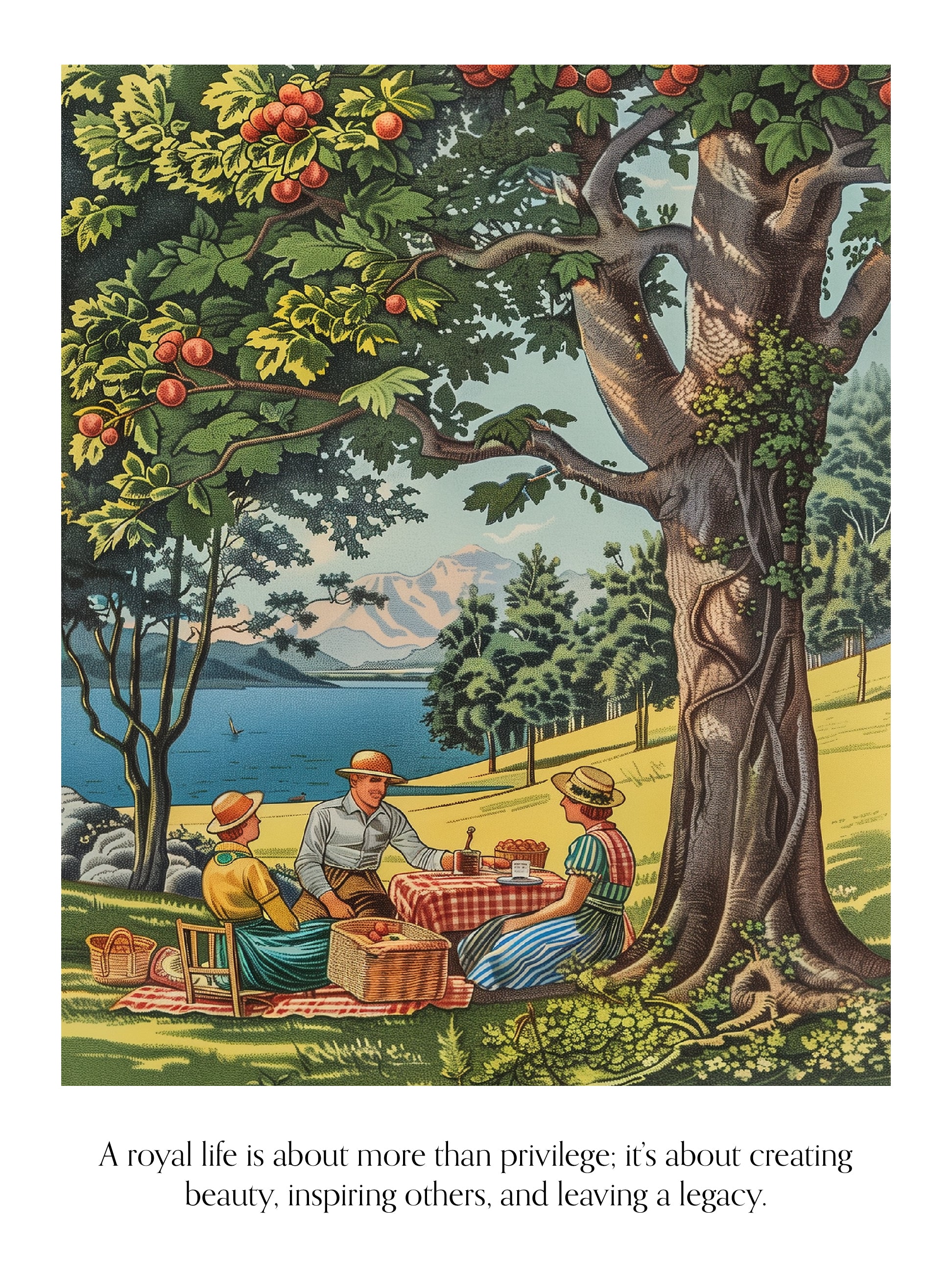 Countryside Picnic Scene Poster - Classic Family Landscape Art Print