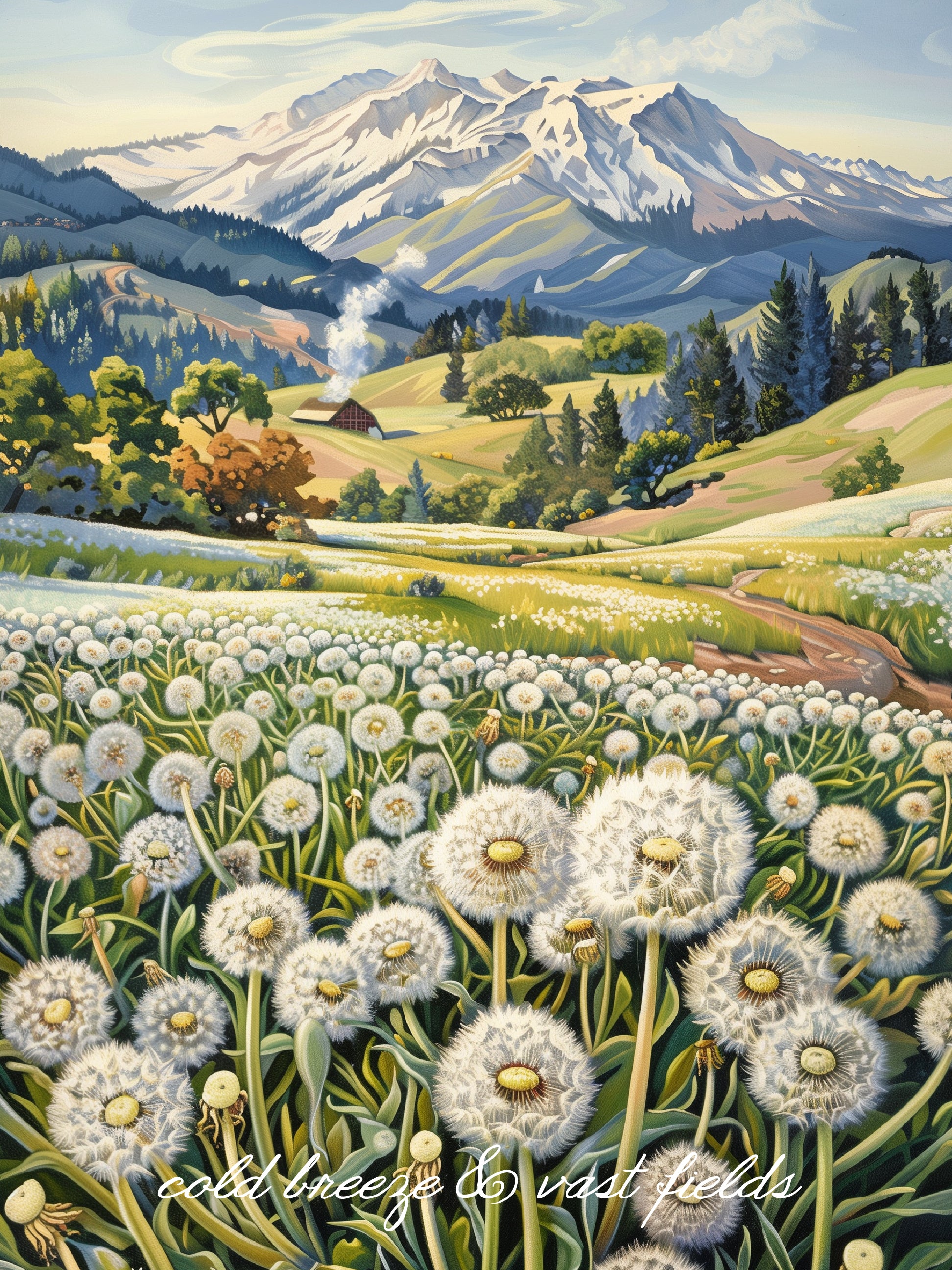 Alpine Dandelion Field Landscape Print