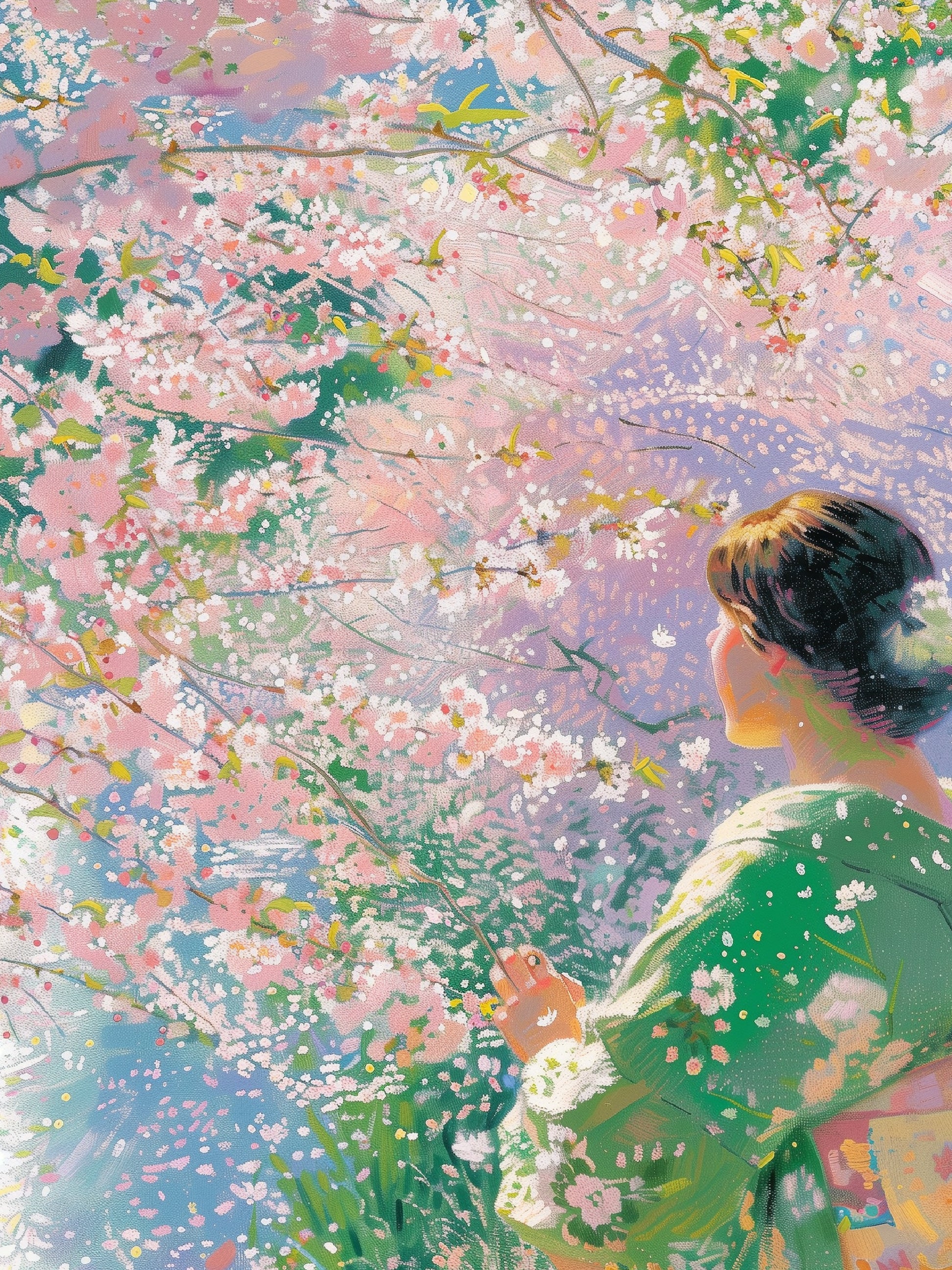 Elegant Cherry Blossom Springtime Japanese Woman Print