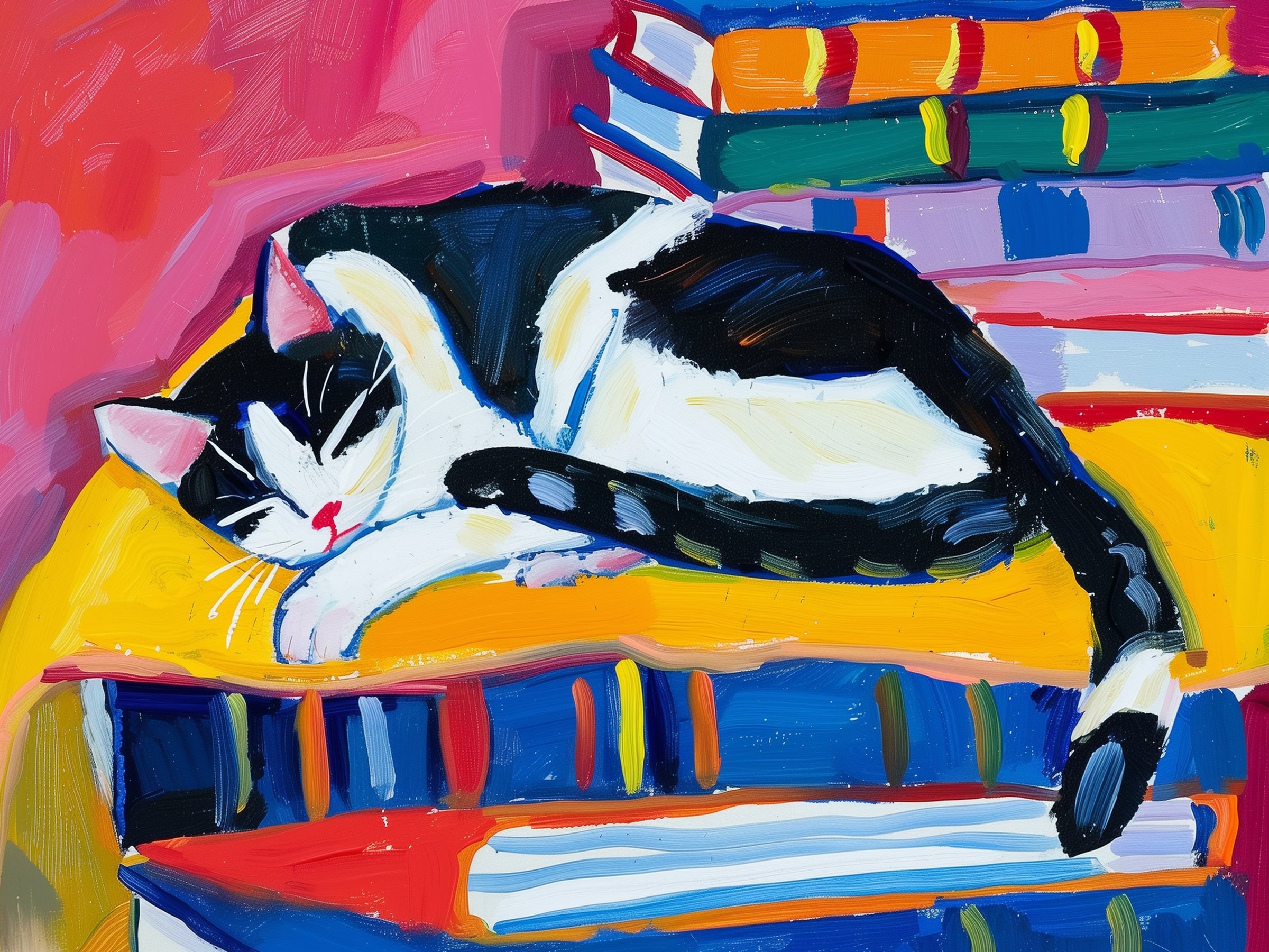 Cat Nap on Books Art Print