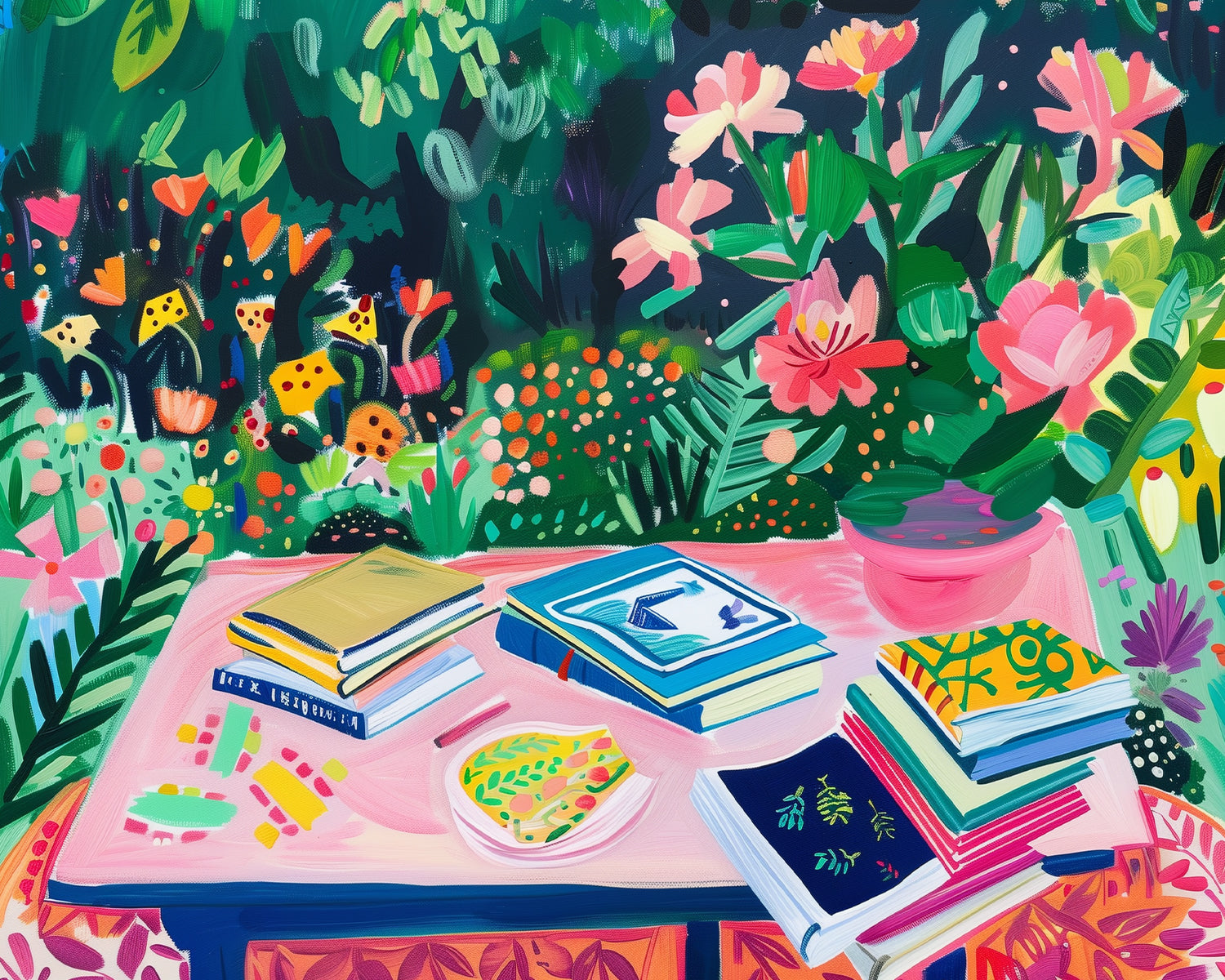 Vibrant Garden Books Table Print