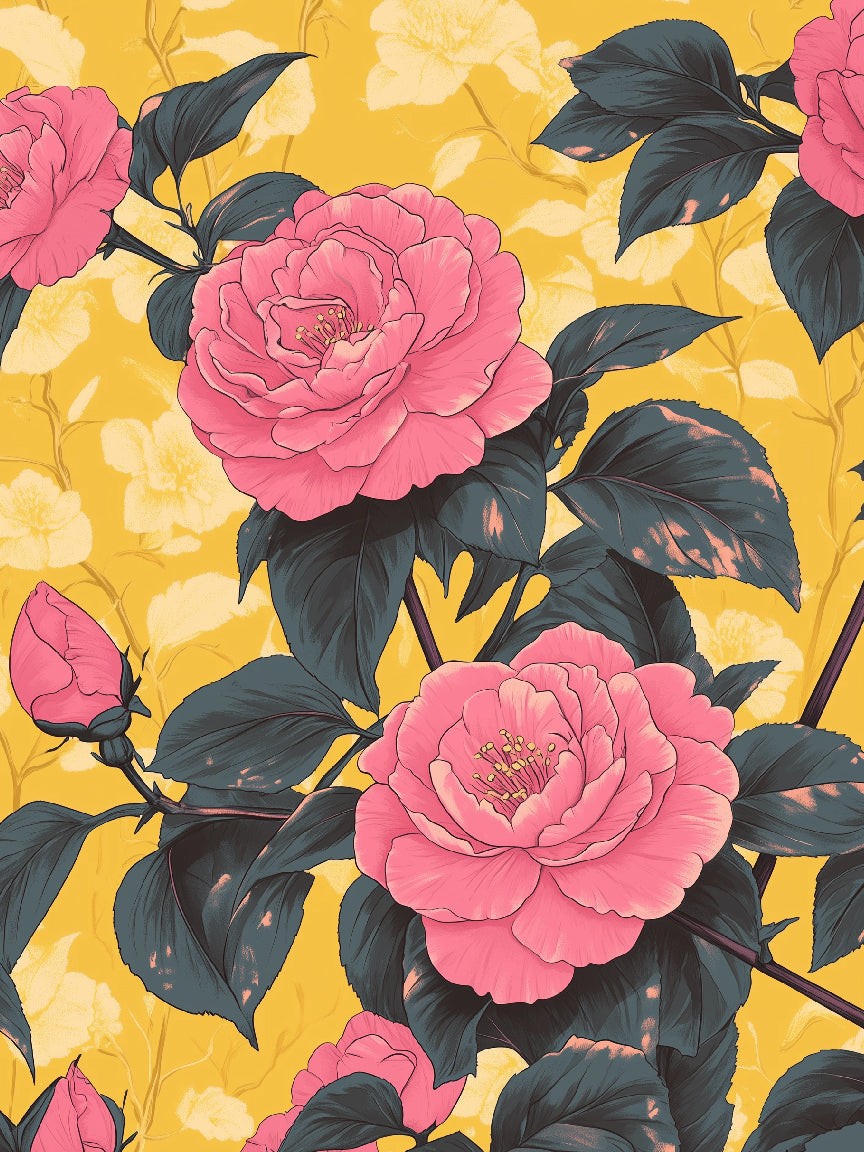 Imprimé camélia en fleurs