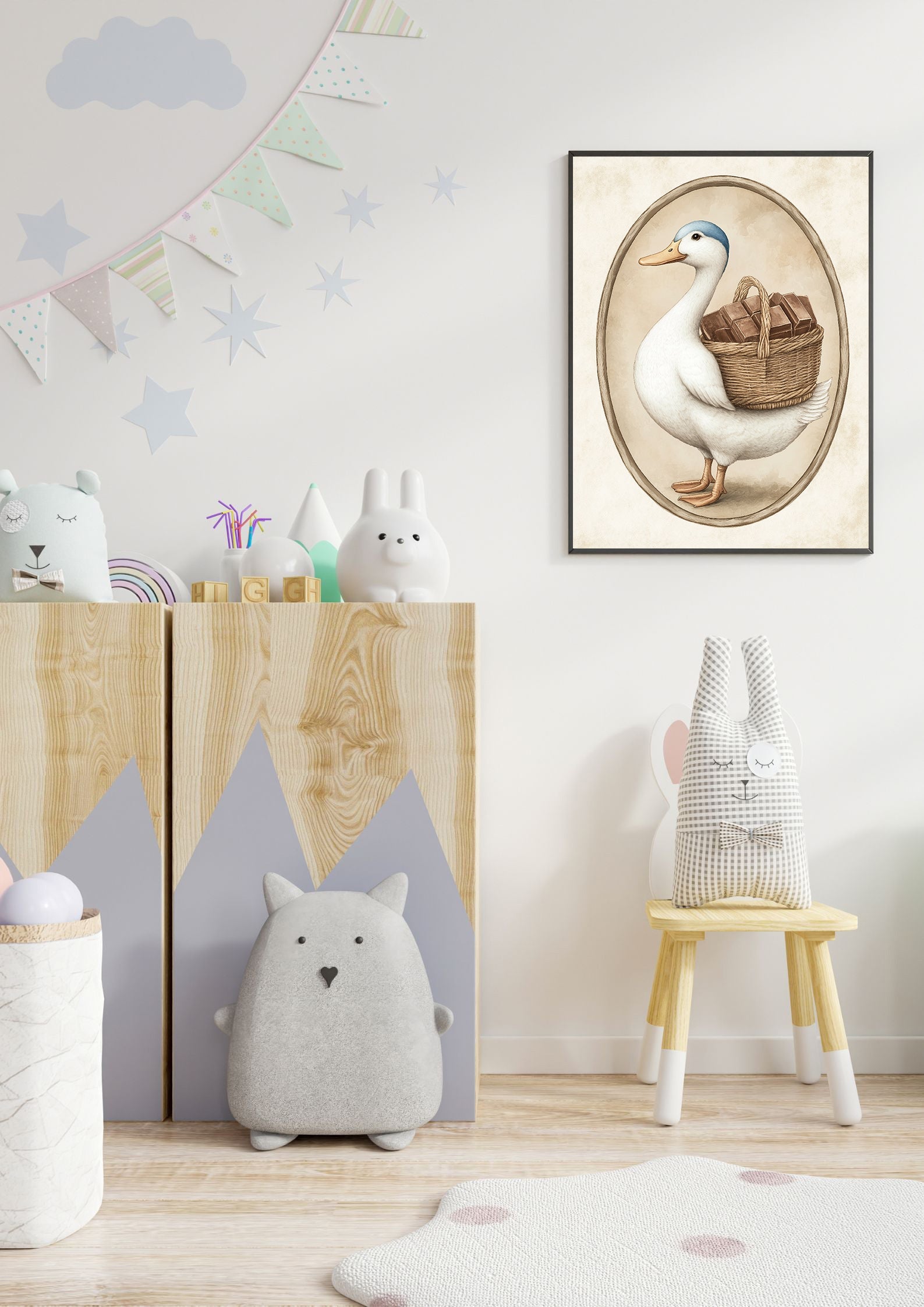 Vintage Ente mit Korb Druck