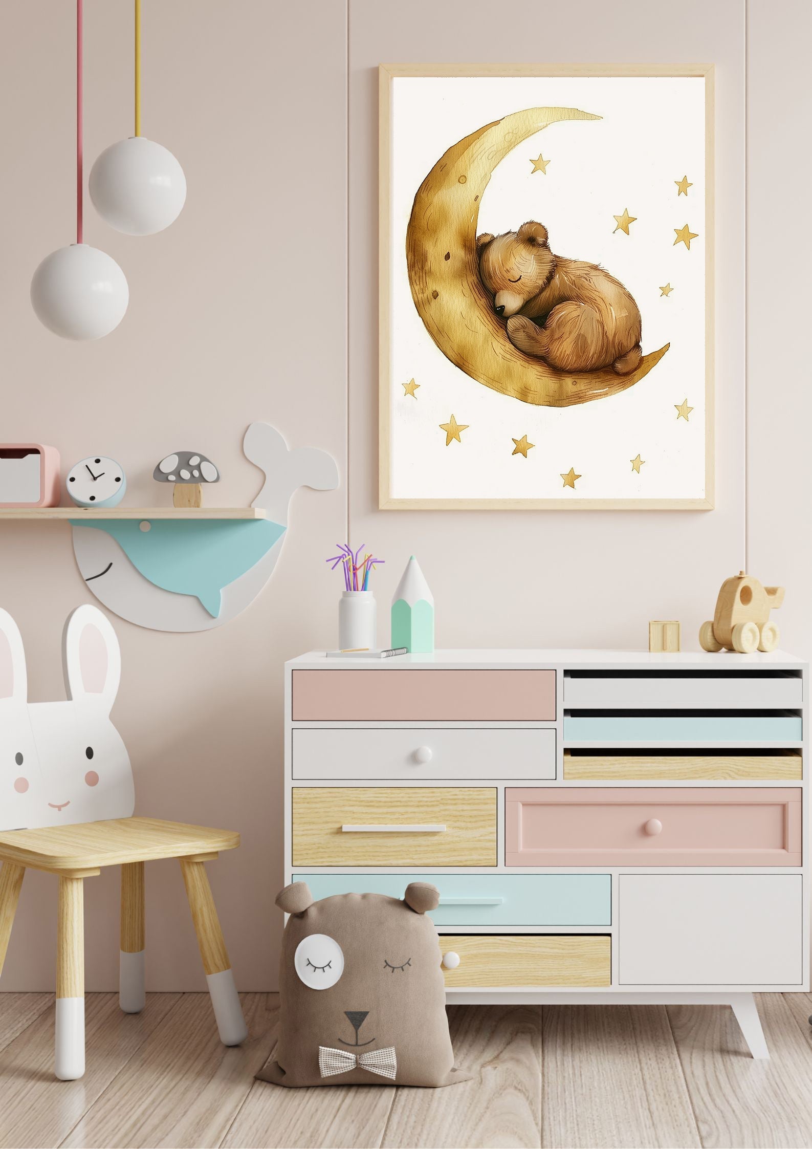 Impression de sommeil de l'ours et de la lune
