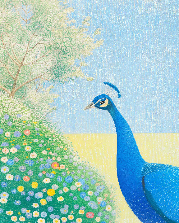 Pfau im Garten Druck