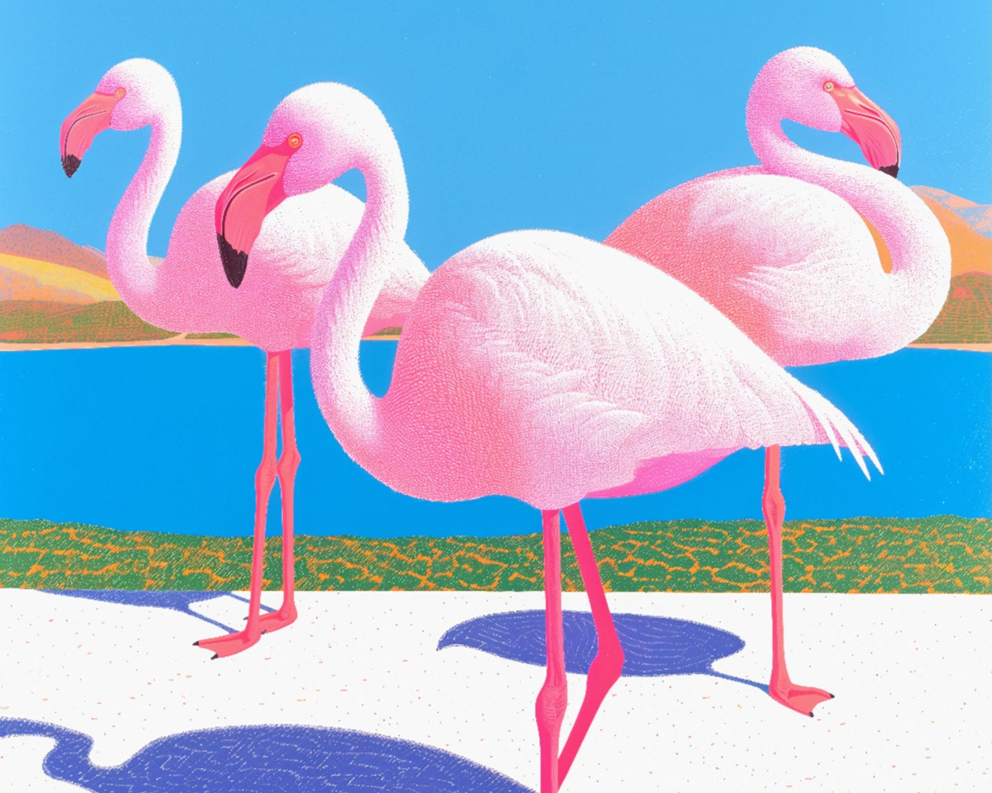 Lebendiger Flamingo-Tropendruck