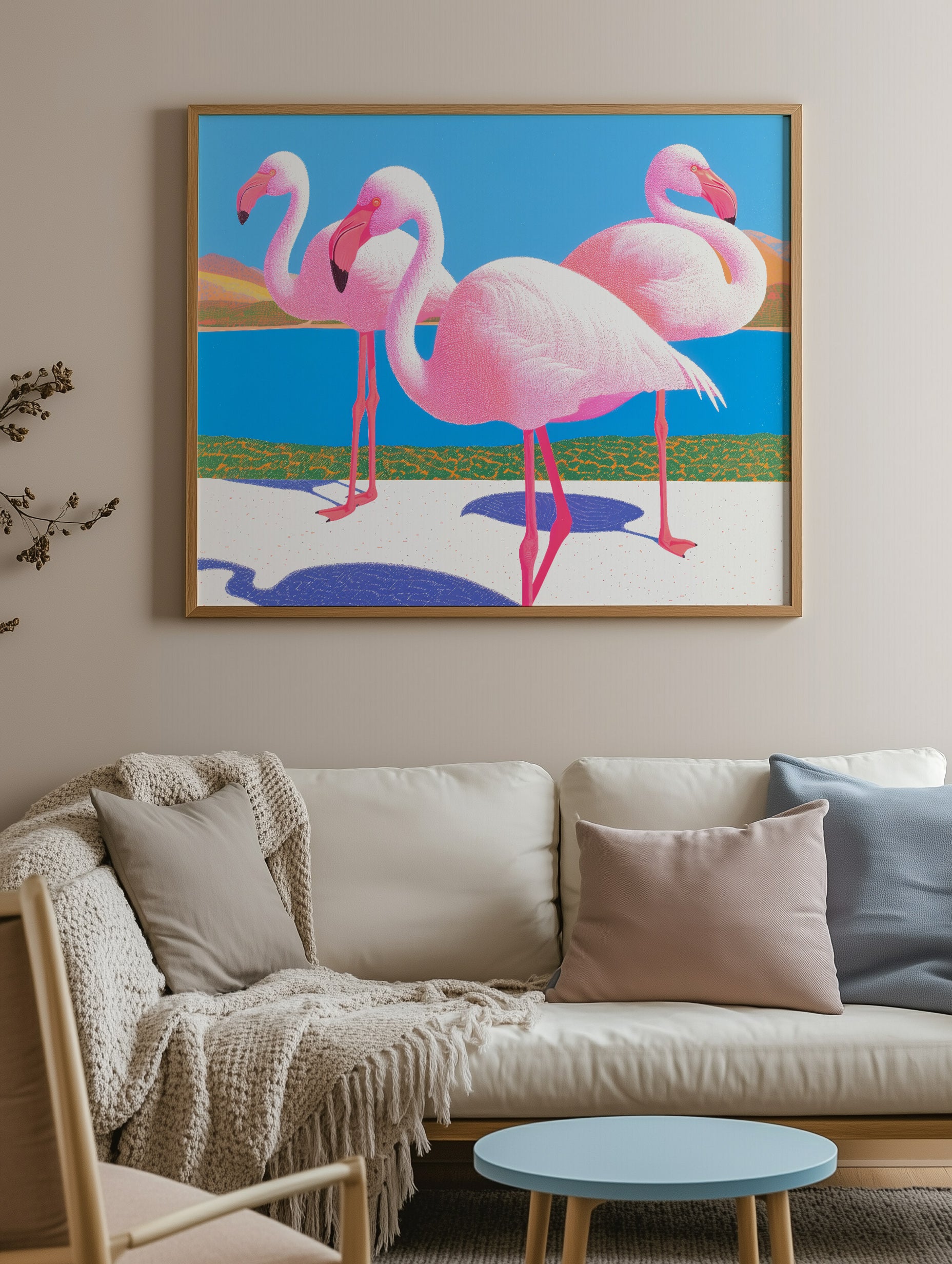 Lebendiger Flamingo-Tropendruck