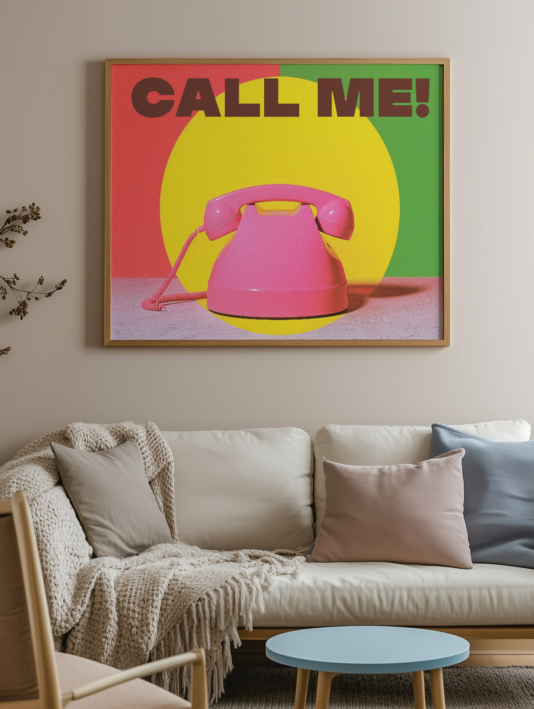 Retro Rosa Telefon Druck