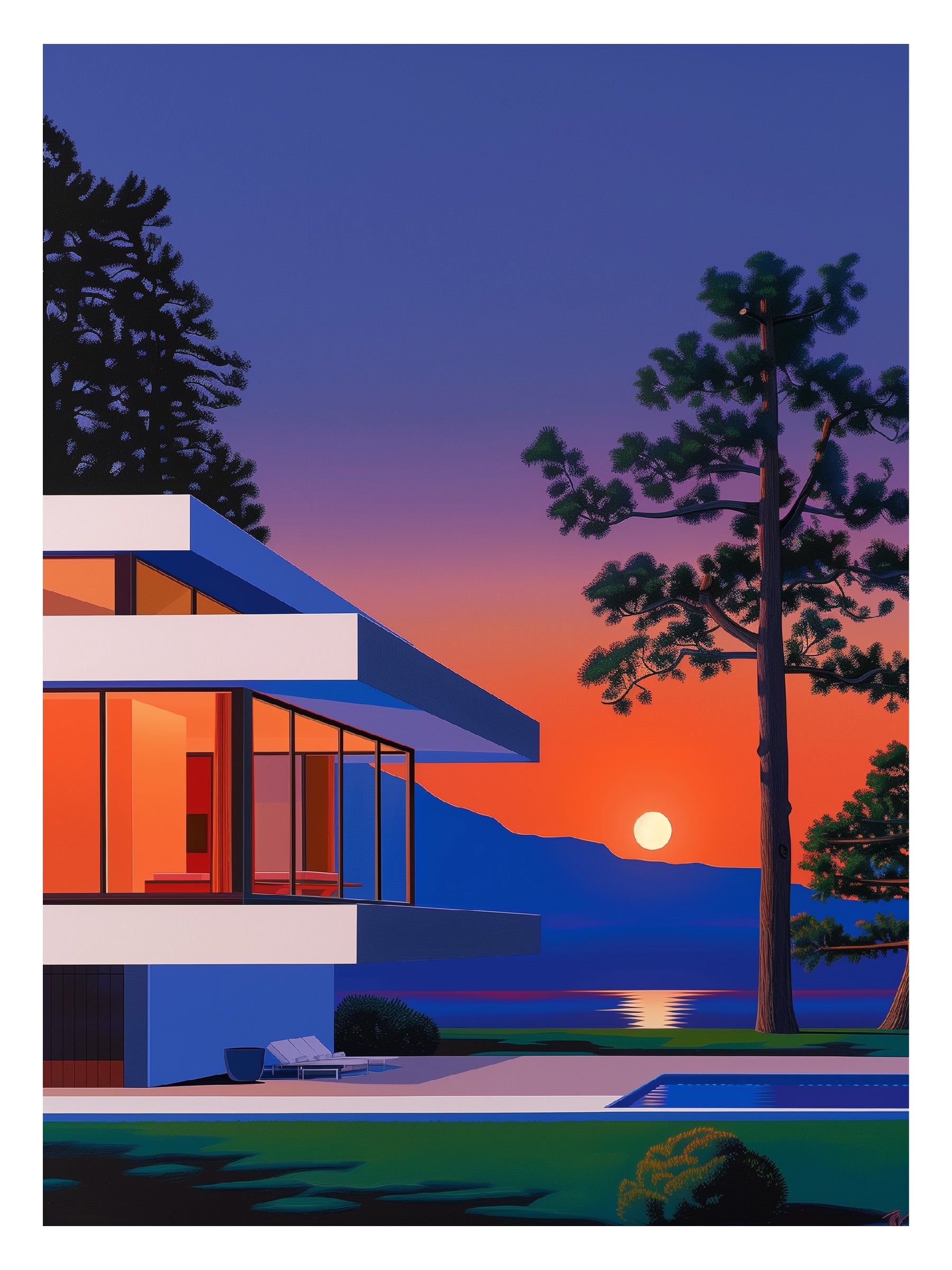 Sonnenuntergang Moderne Villa Druck