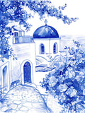Aquarelle représentant un village grec