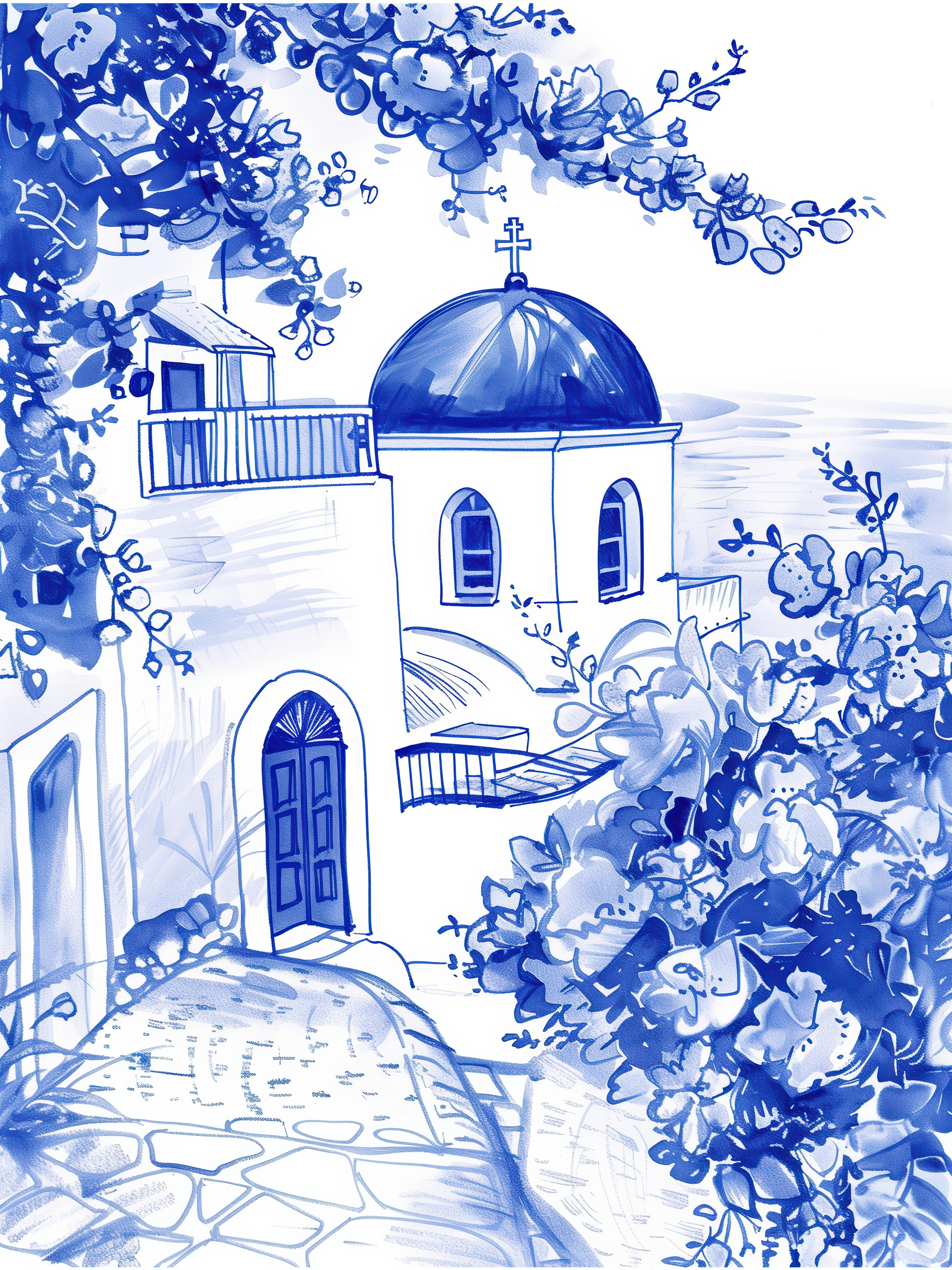 Griechisches Dorf Aquarell Druck