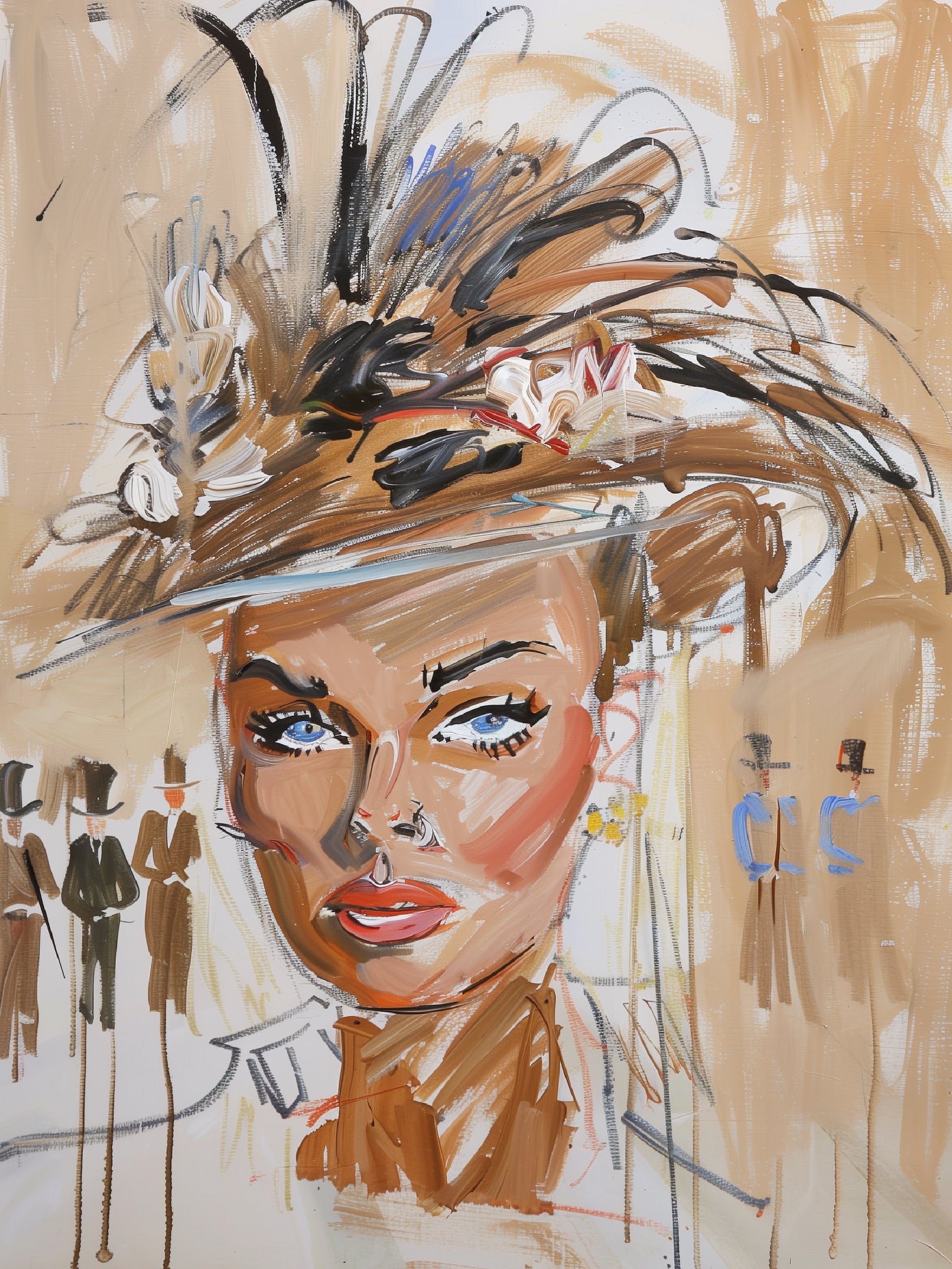 Fashionable Aristocratic Woman with Feathered Hat Print