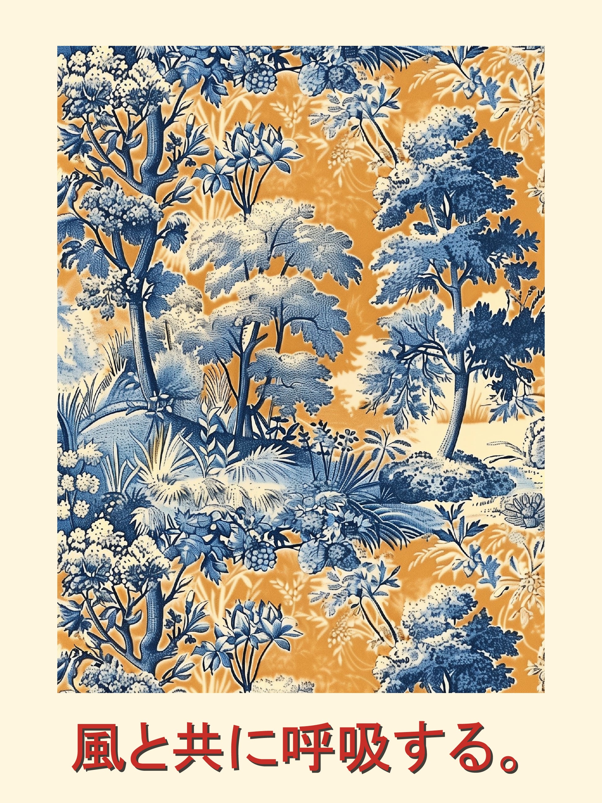 Classic Blue and Gold Botanical Landscape Print