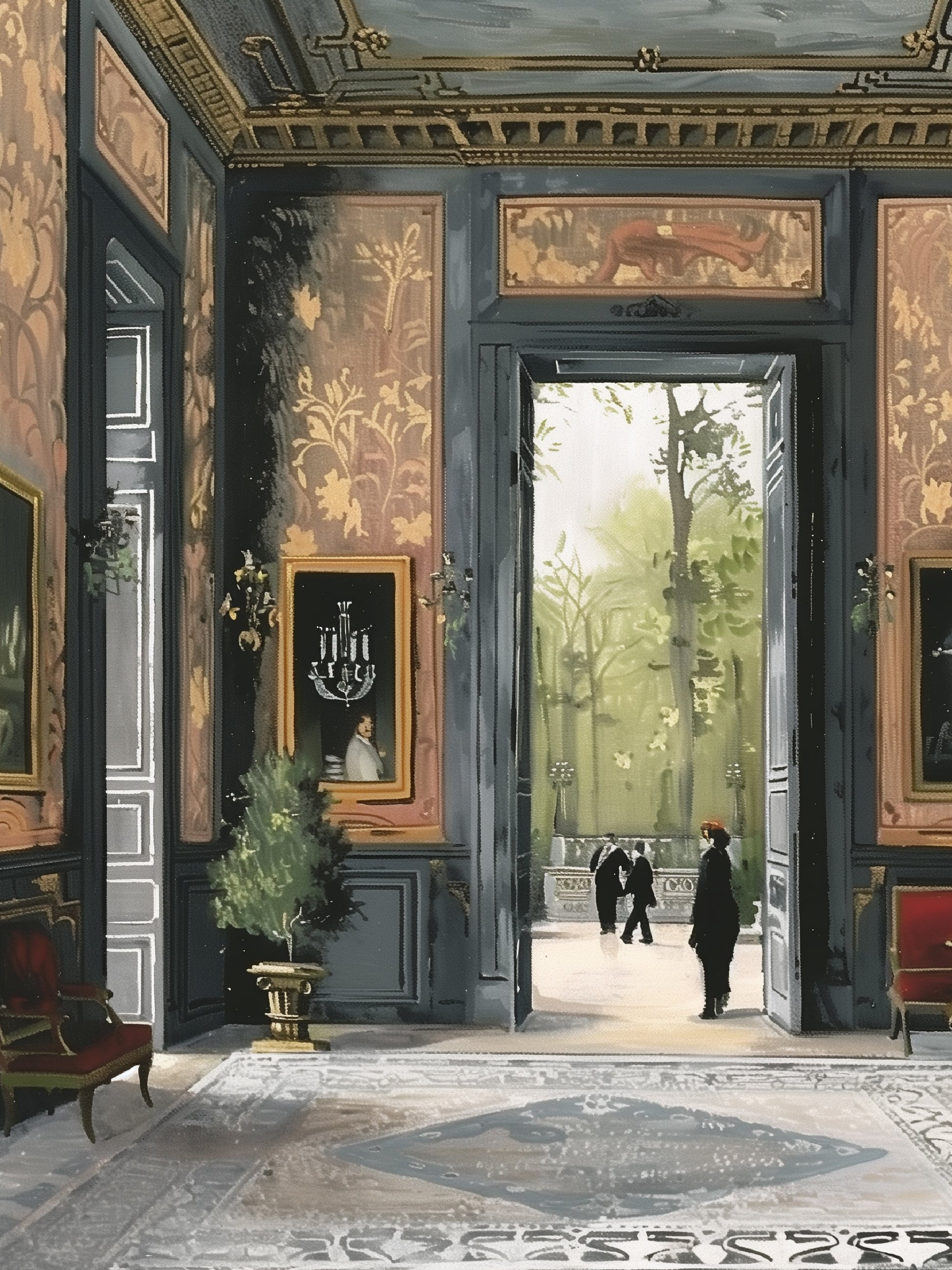 Elegant Retro Grand Manor Interior Scene Print