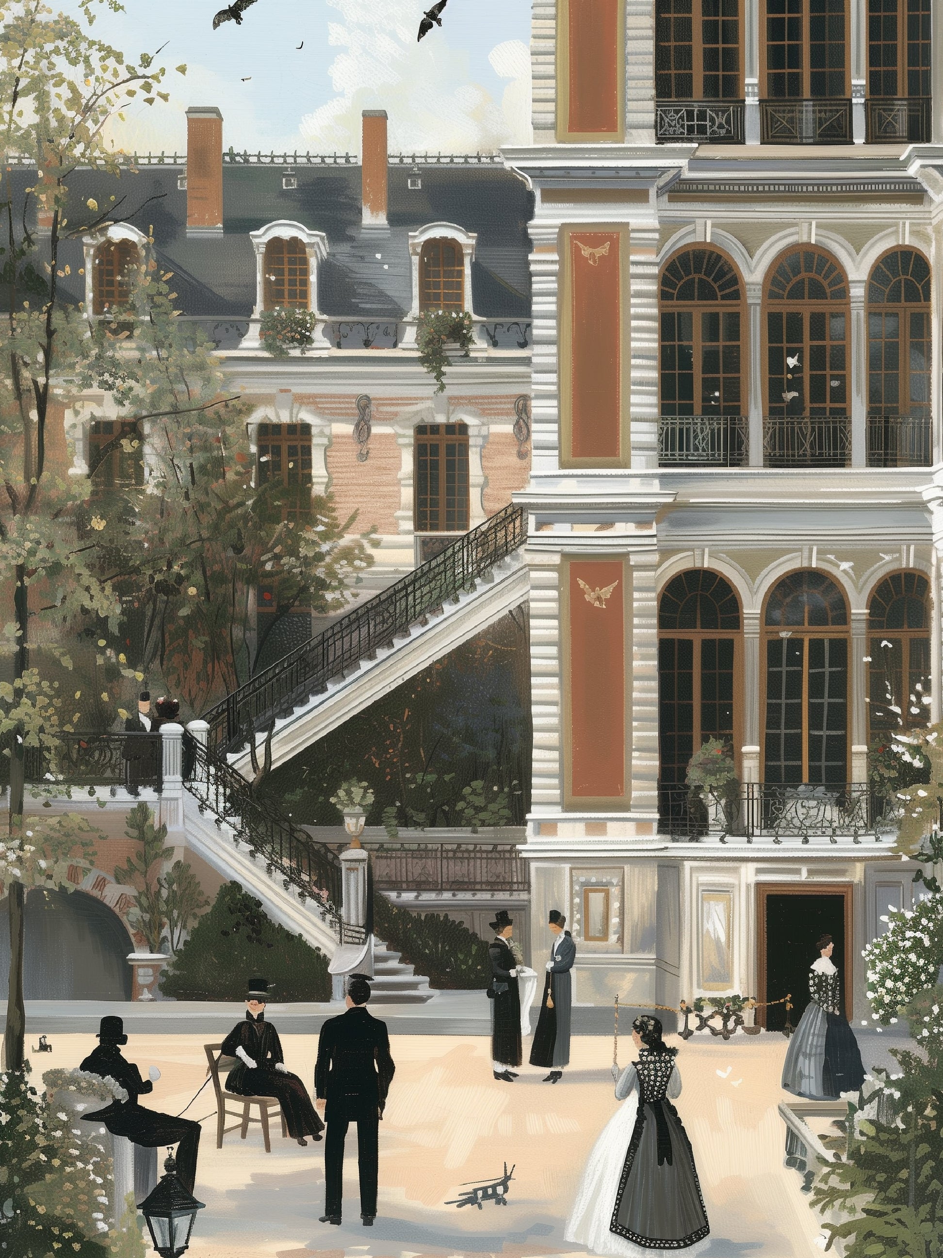 Aristocratic Mansion Courtyard Gathering Print