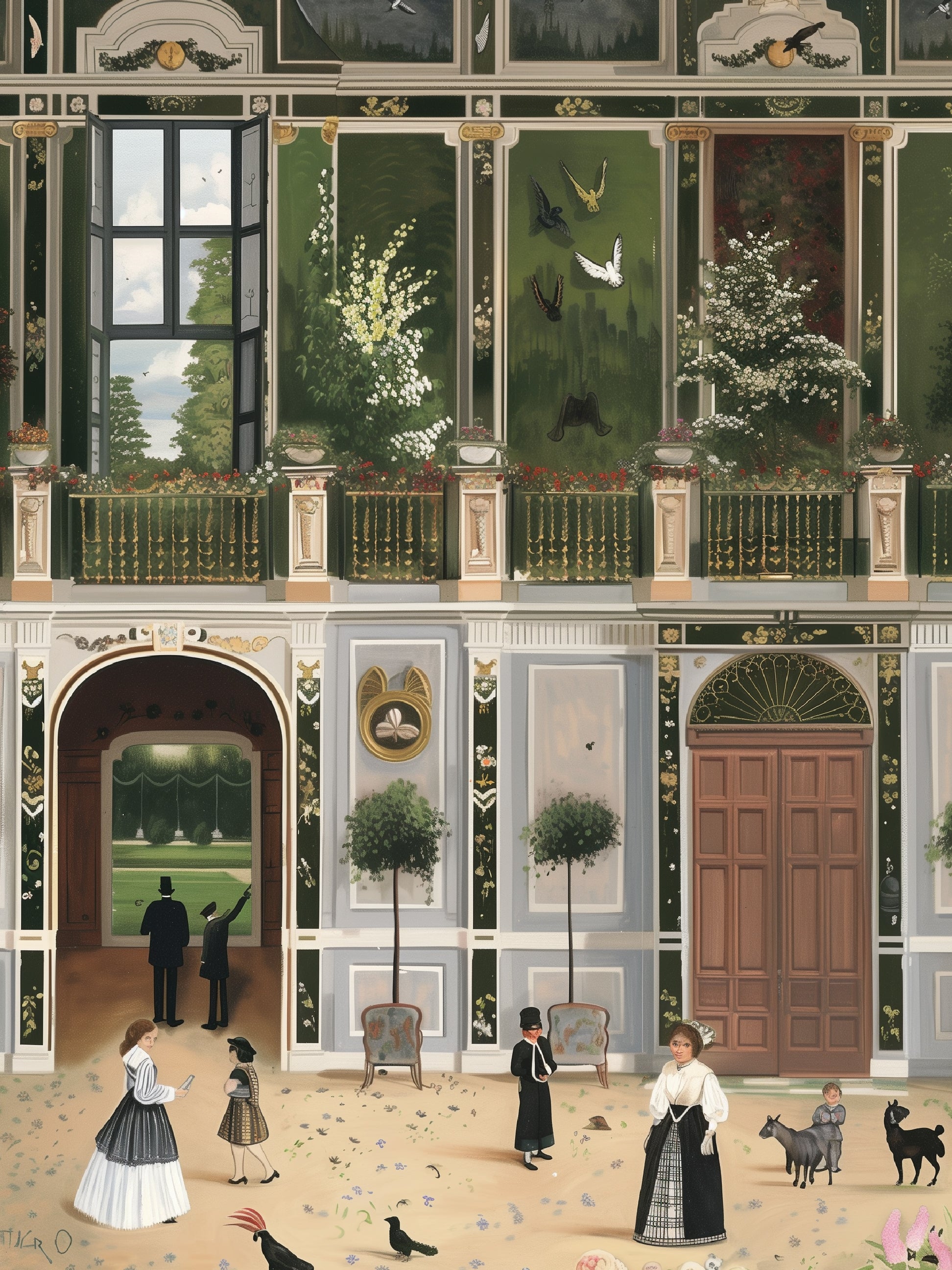 Grand Aristocratic Garden Courtyard Scene Print