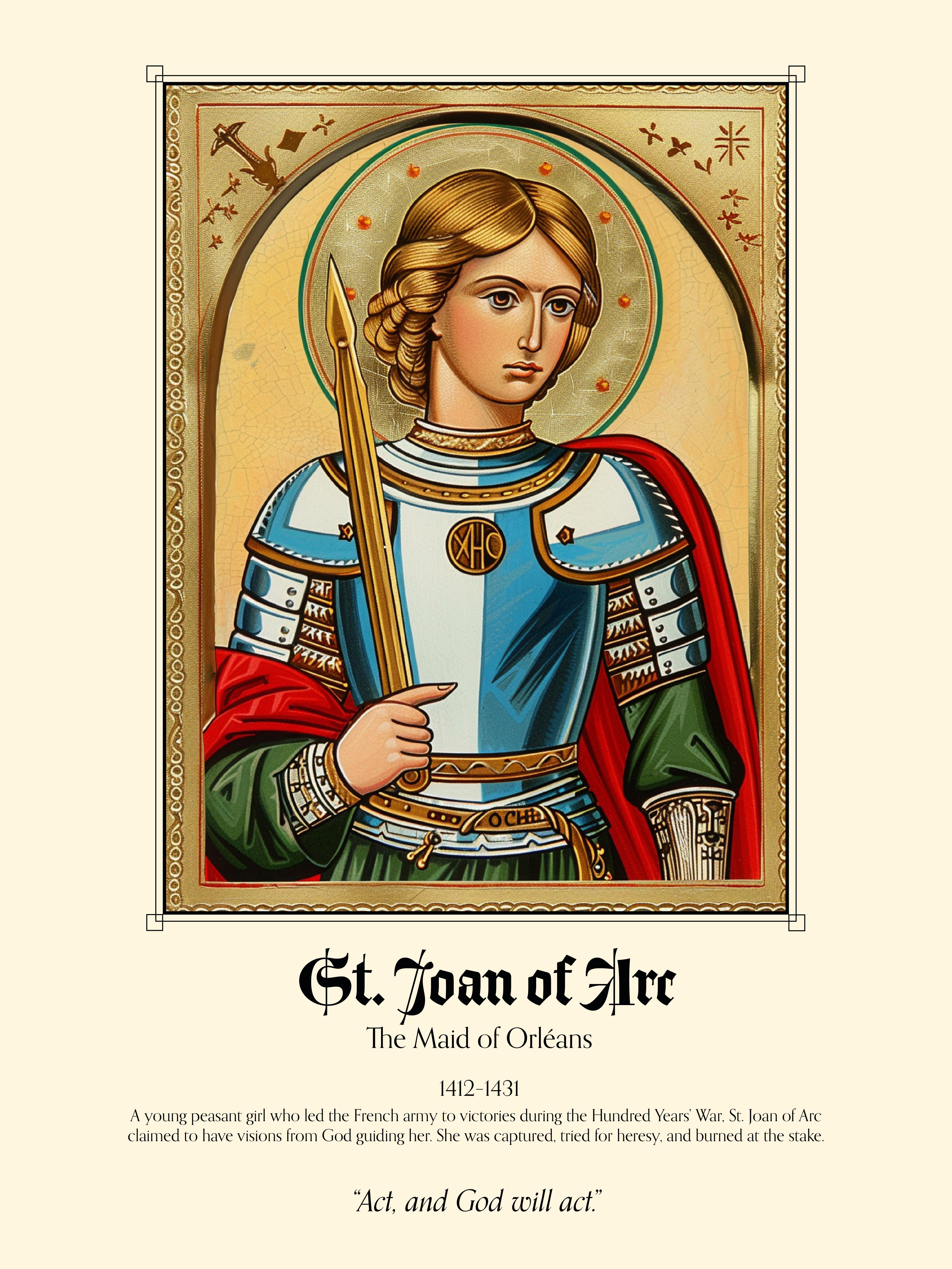 Saint Joan of Arc Poster - Iconic Medieval Christian Heroine Print