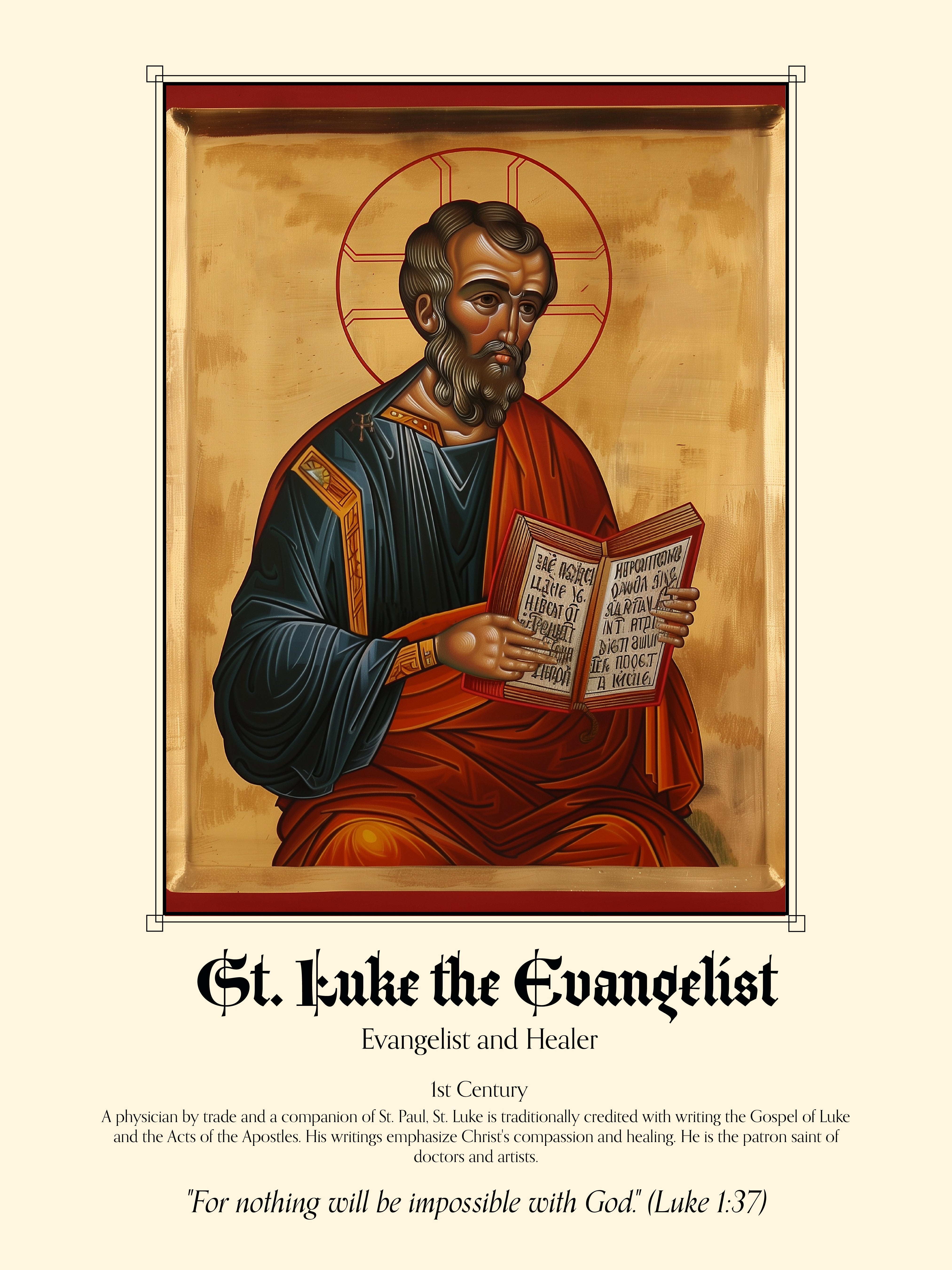 Saint Luke the Evangelist Poster - Patron of Healers and Artists Print