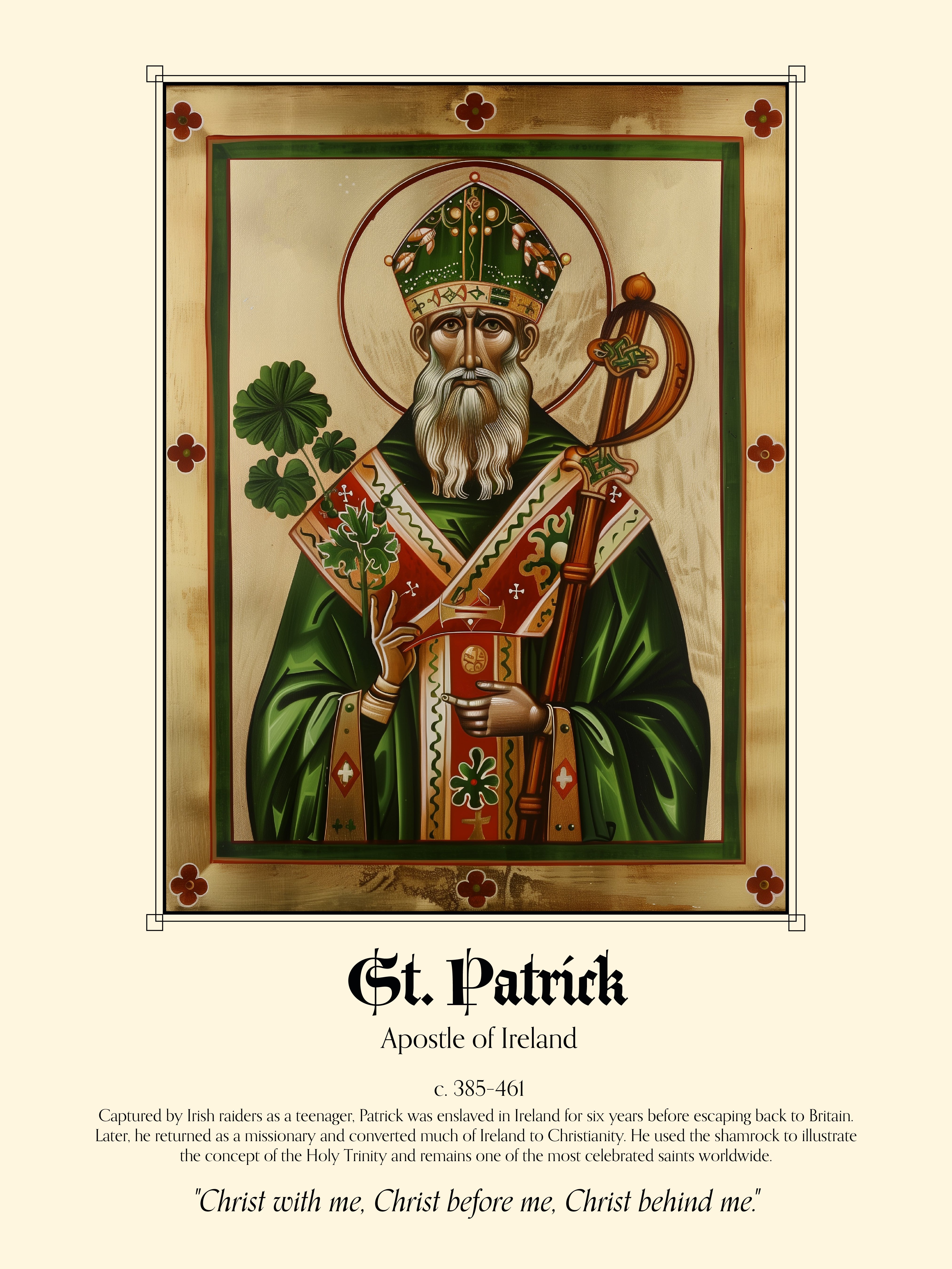 Saint Patrick of Ireland Poster - Apostle and Defender of the Faith Print