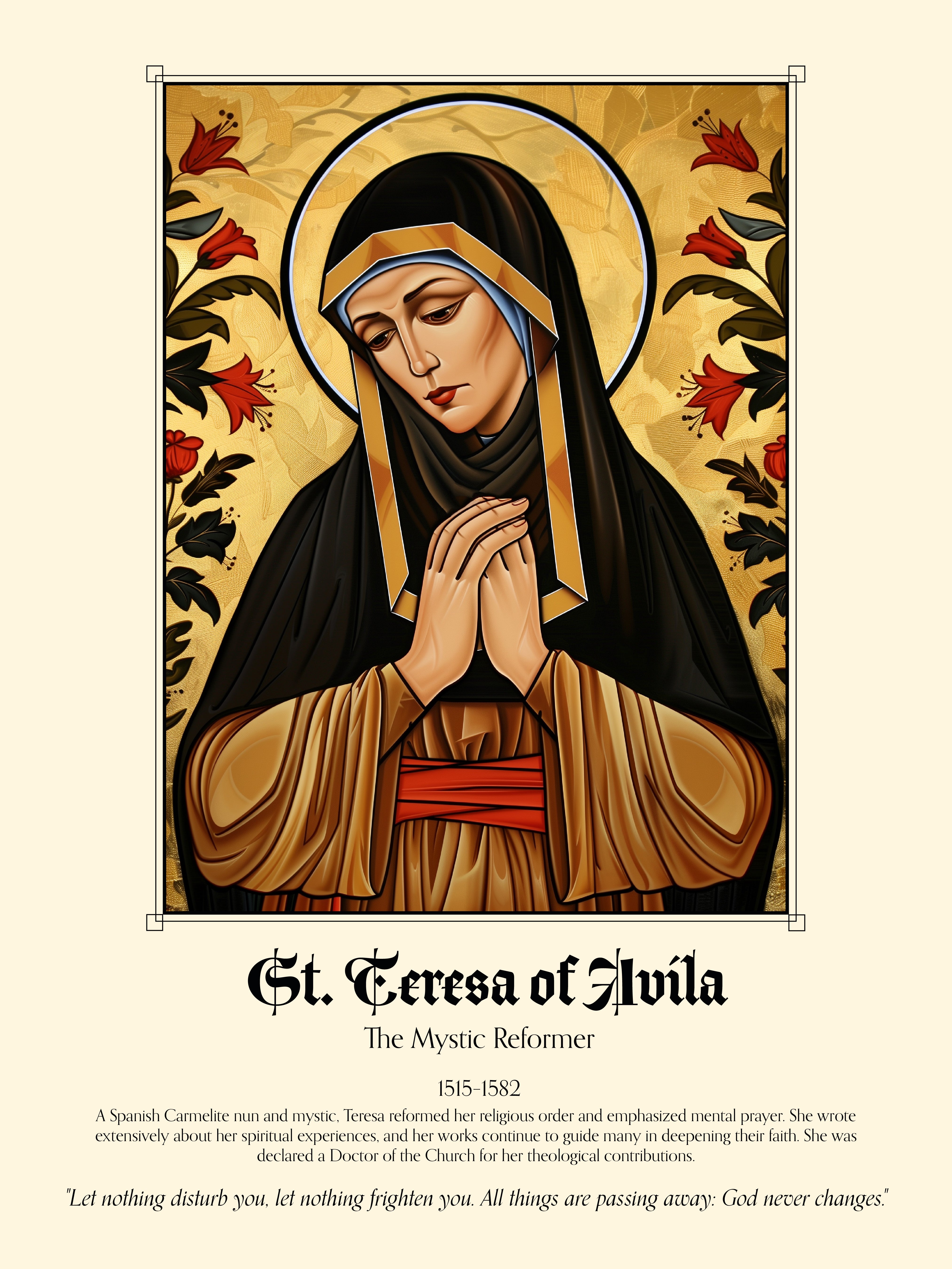 Saint Teresa of Ávila Poster - Mystic Reformer and Doctor of the Church Print