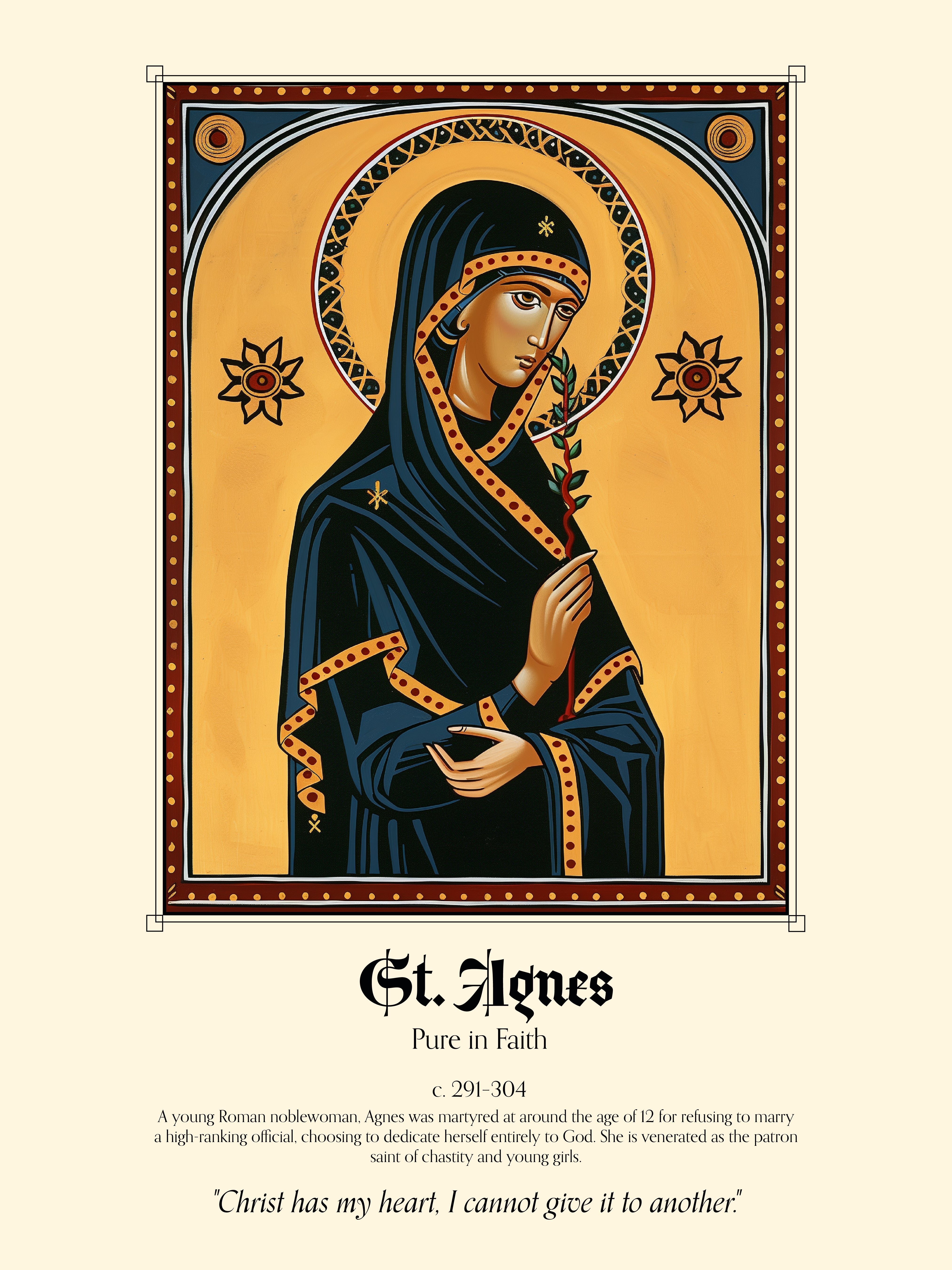 St. Agnes Icon Poster – Catholic Saint Martyr Religious Wall Art Print