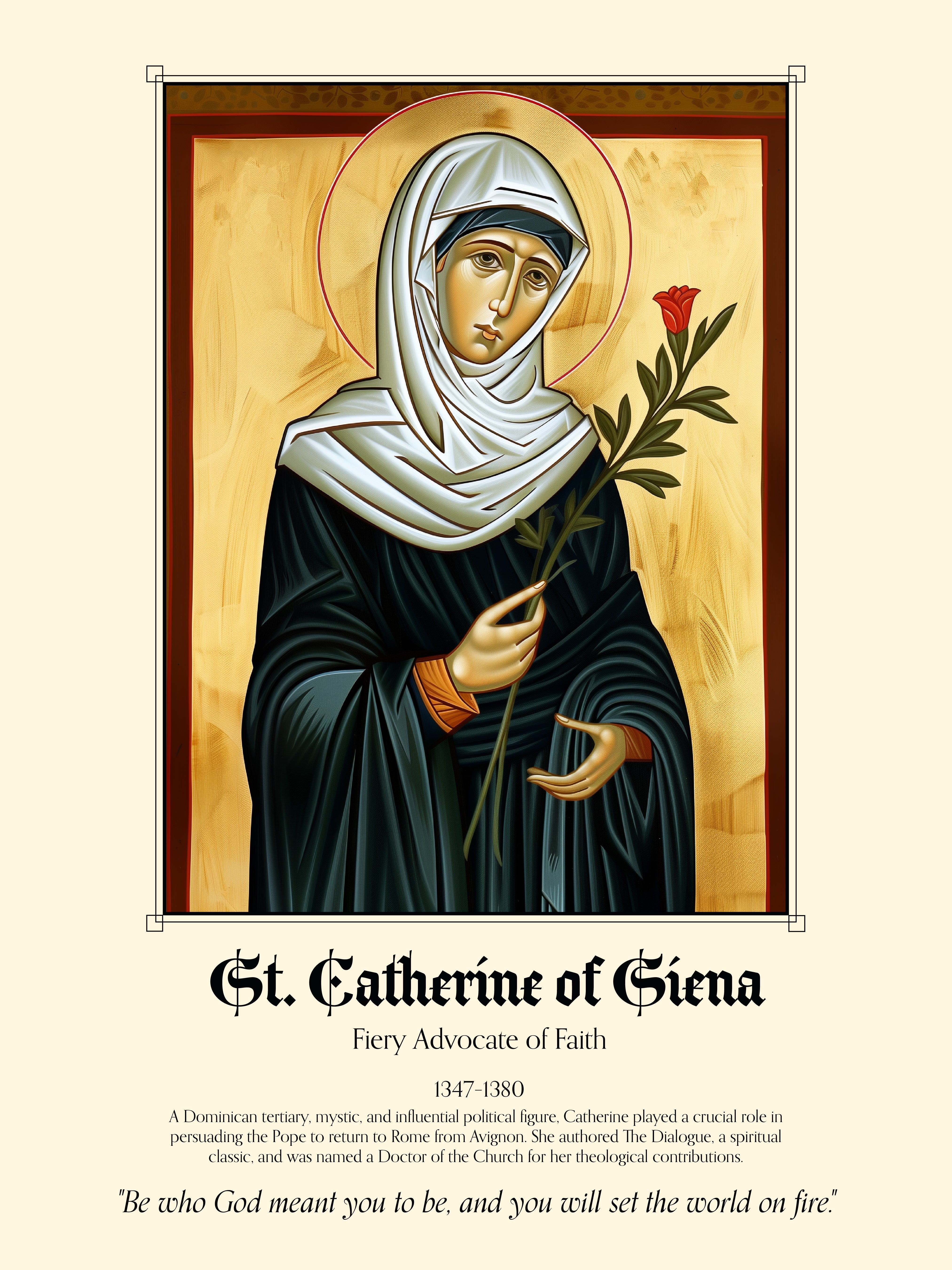 St. Catherine of Siena Poster – Dominican Mystic Catholic Icon Wall Art Print