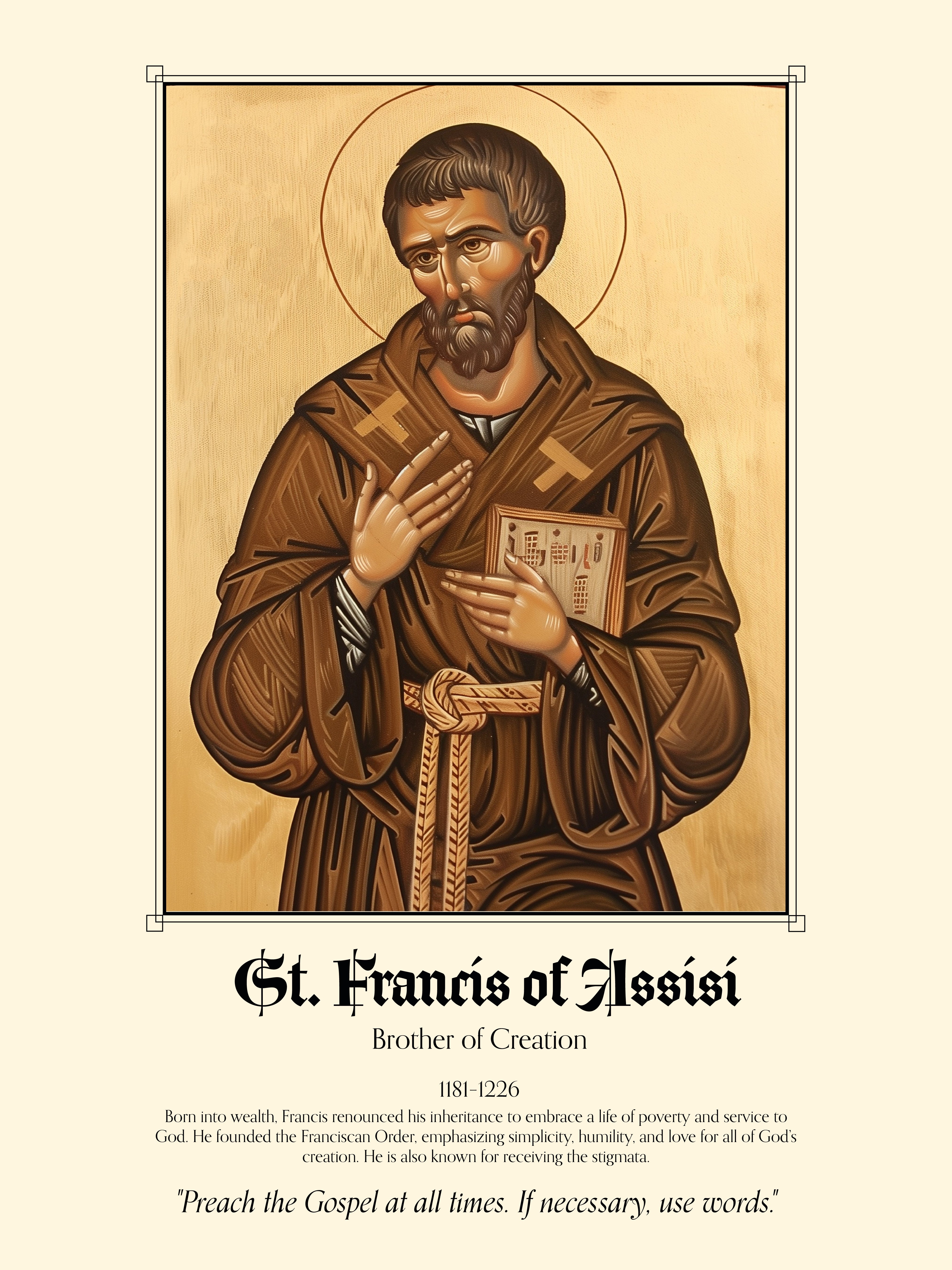 St. Francis of Assisi Poster – Franciscan Monk Religious Icon Wall Art Print
