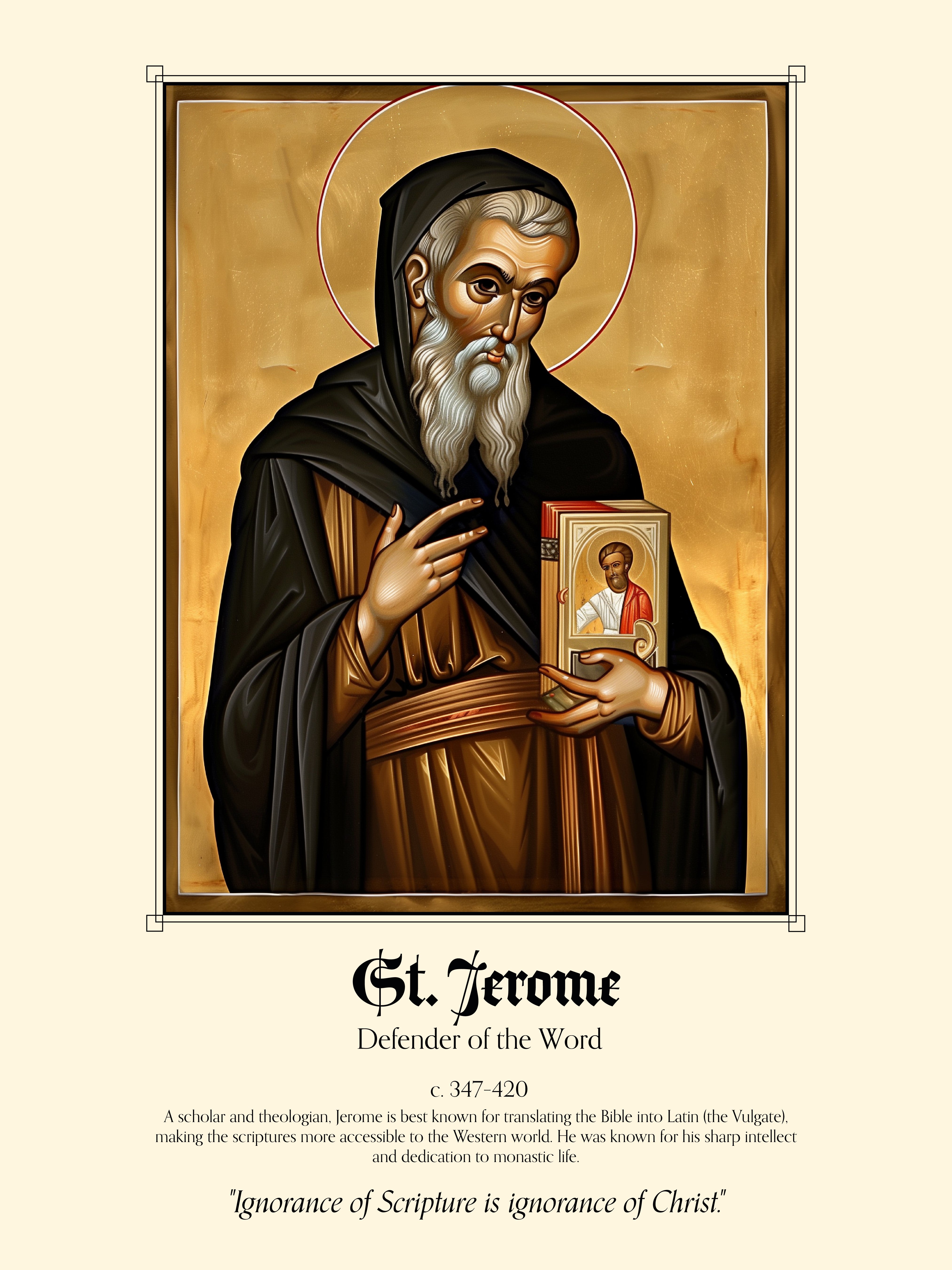 St. Jerome Icon Poster – Bible Translator Christian Theologian Wall Art Print