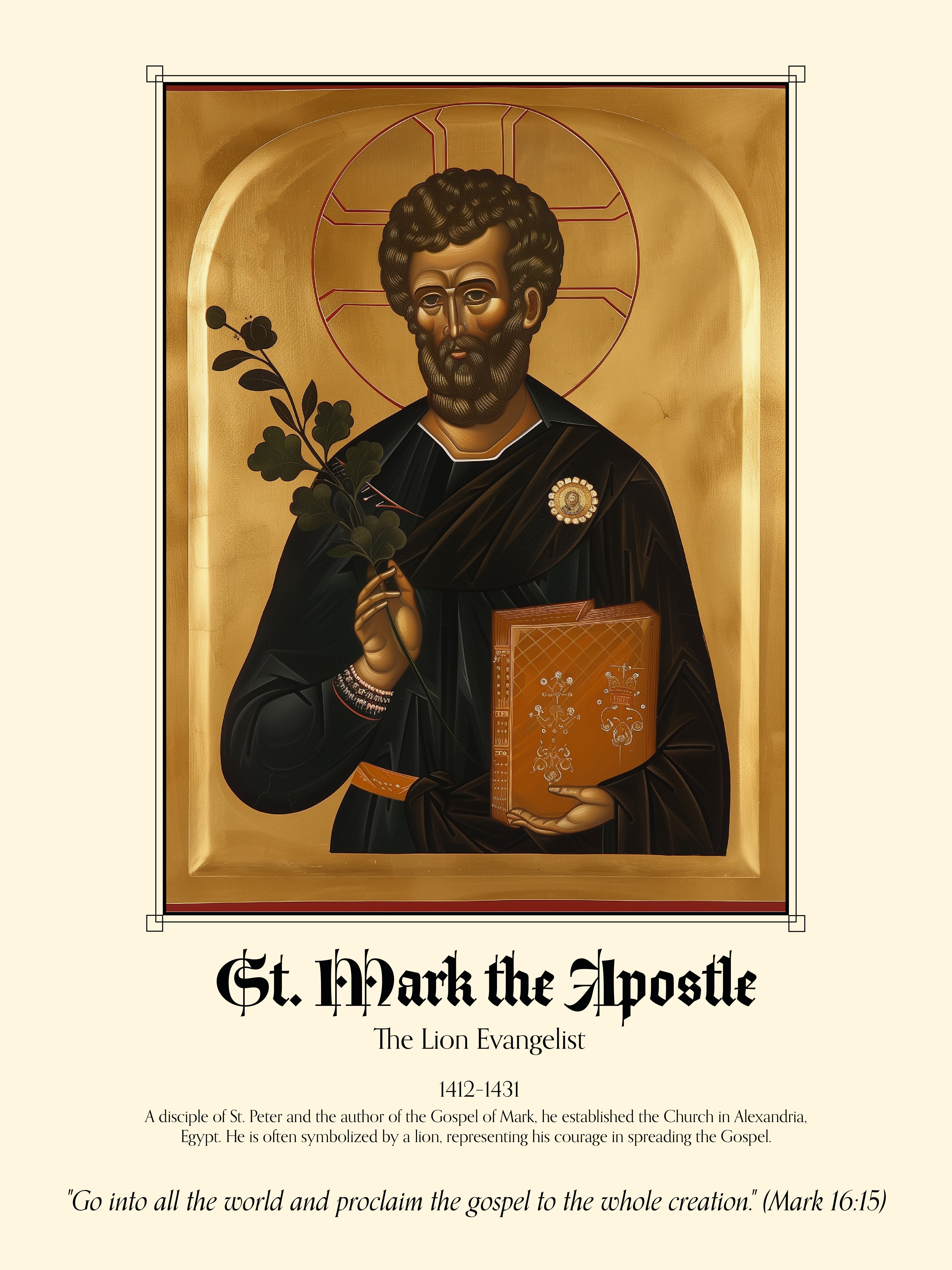 St. Mark the Apostle Poster – Gospel Writer Christian Evangelist Wall Art Print