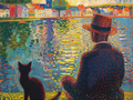 Impression de rivière avec chat et homme