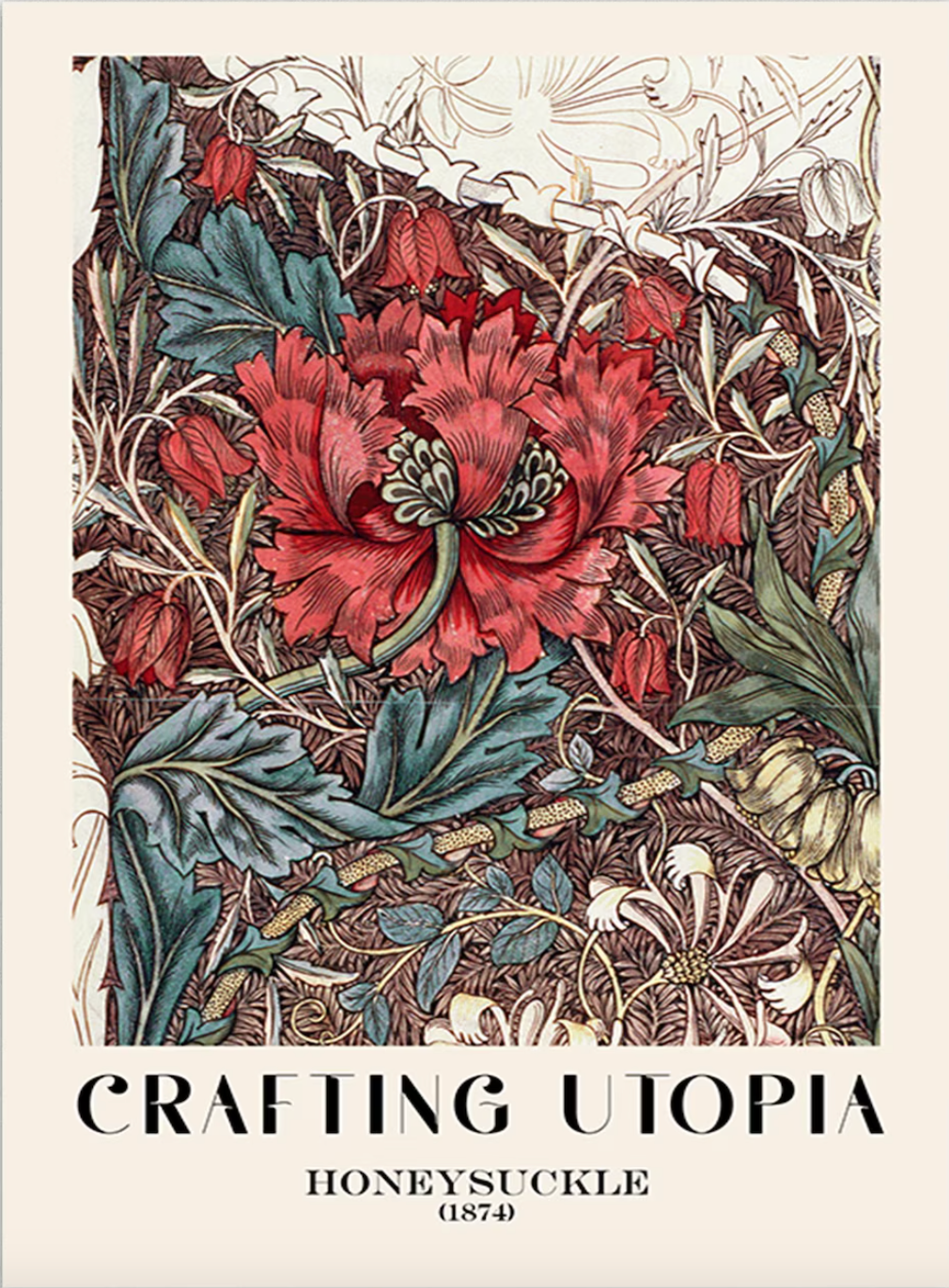 Honeysuckle Wall Art Poster - Victorian Botanical - Classic William Morris Inspired