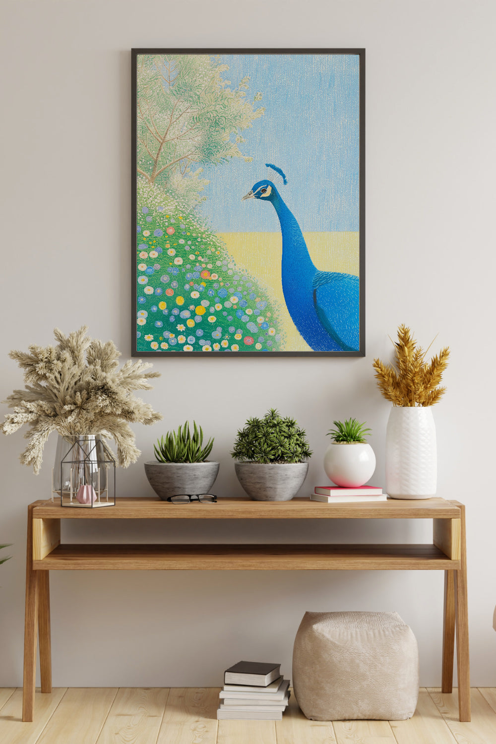 Pfau im Garten Druck