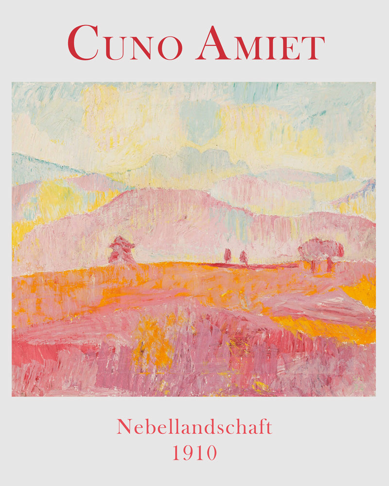 Rosa neblige Landschaftsmalerei Kunstdruck