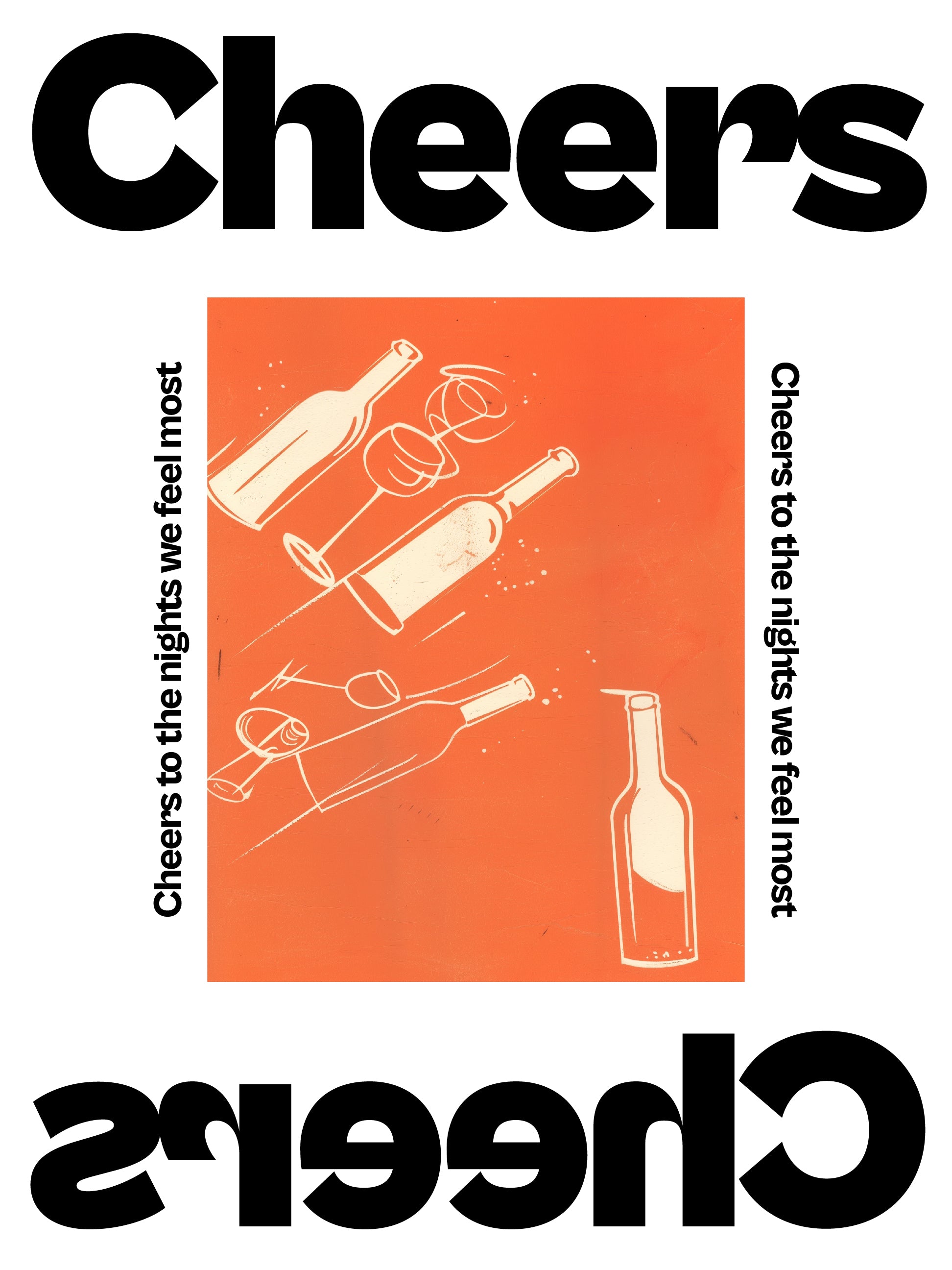 Bold Cheers Typography Wine Bottle Print