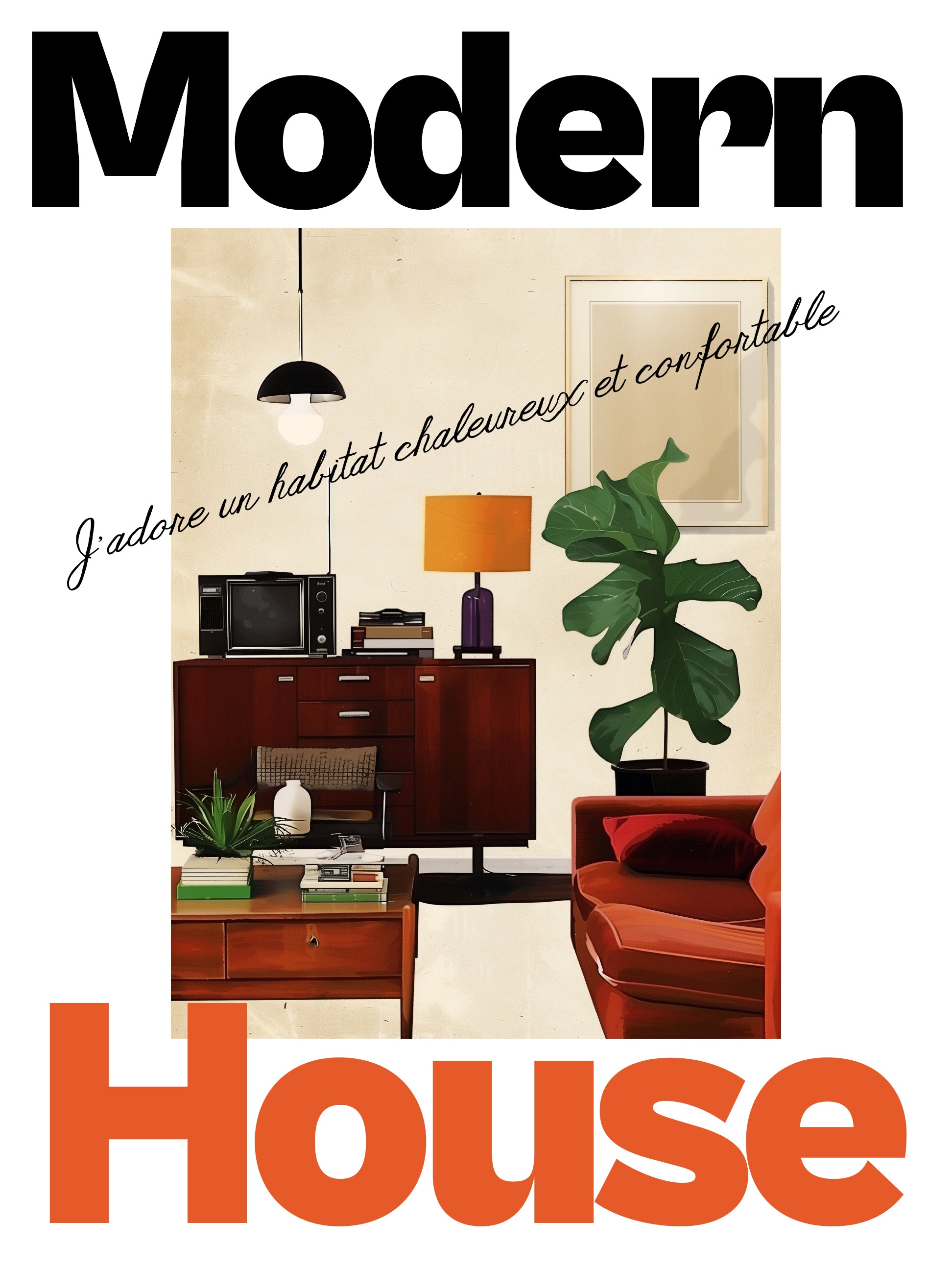 Warm Mid-Century Living Room Art Print