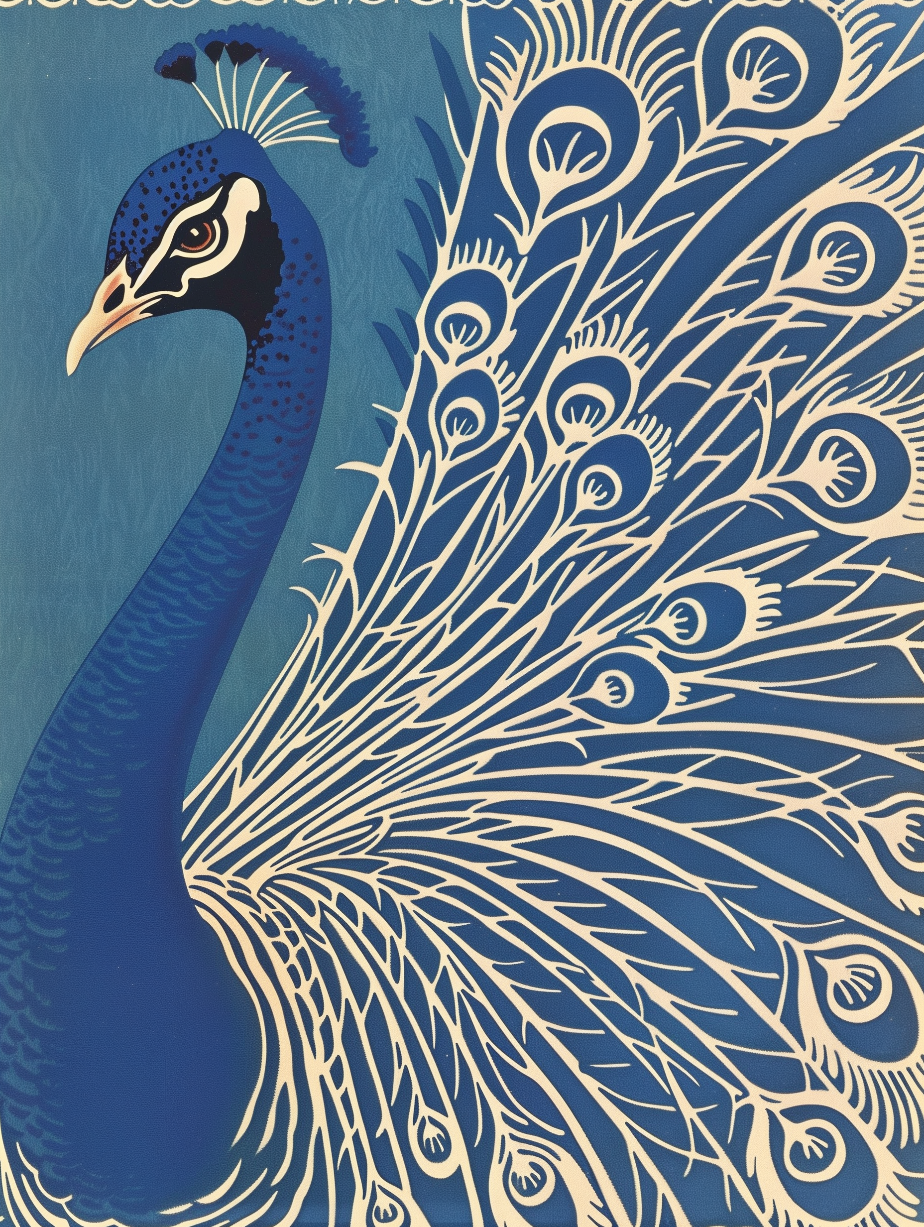 Majestic Blue Peacock Silhouette Wall Print