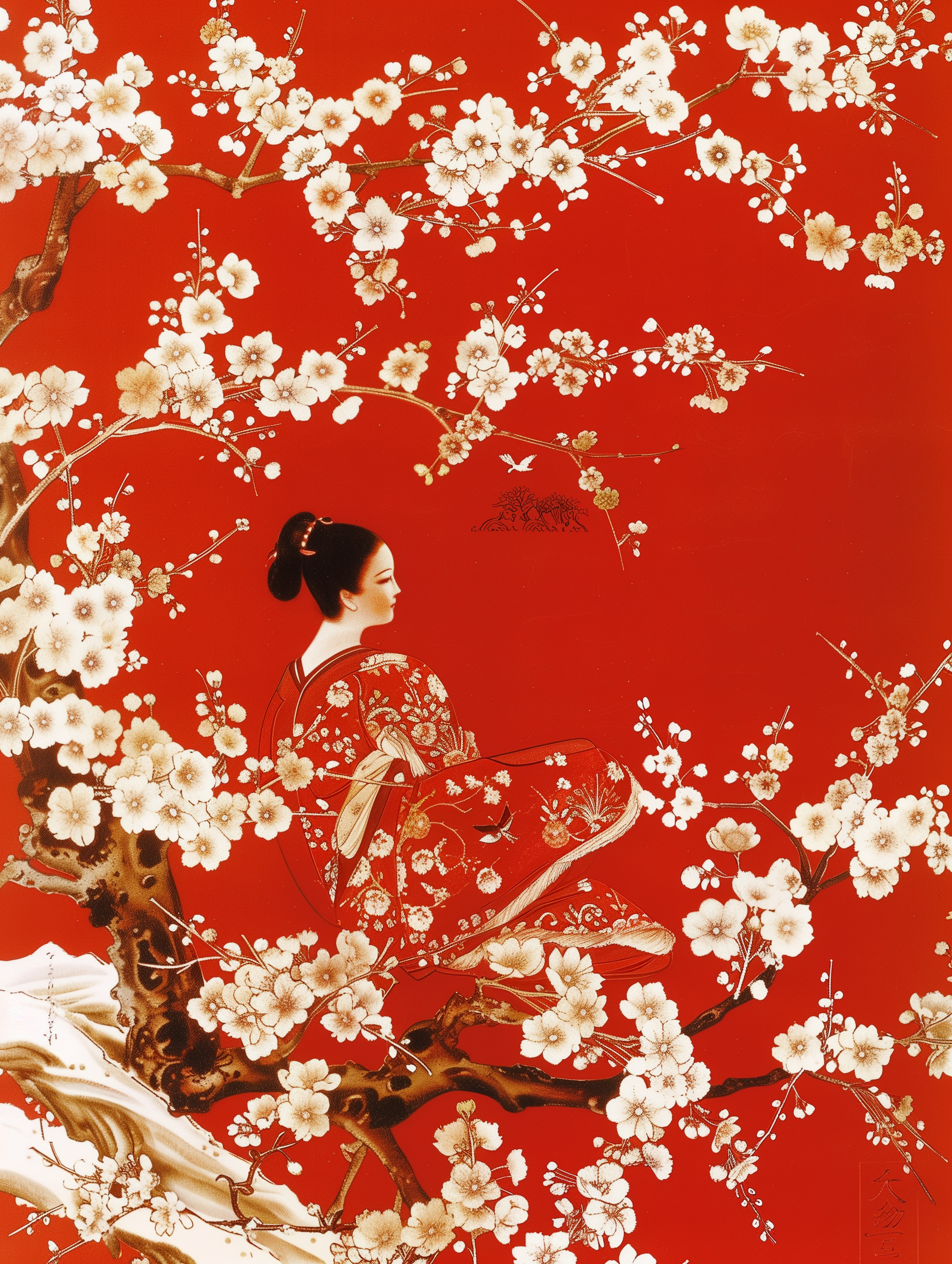 Japanese Plum Blossom Woman Nature Wall Art Print