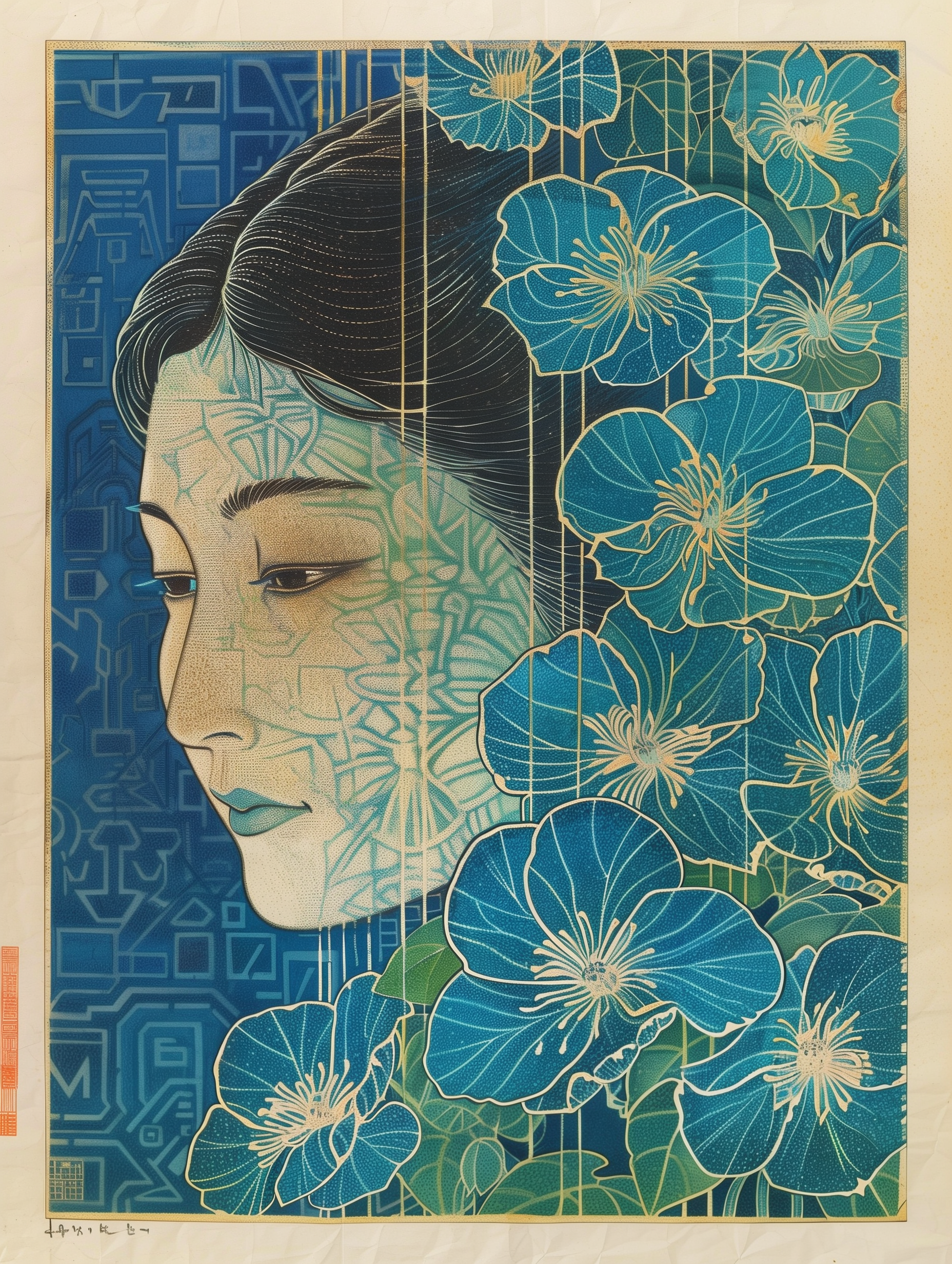 Serene Blue Floral Contemplation Wall Print
