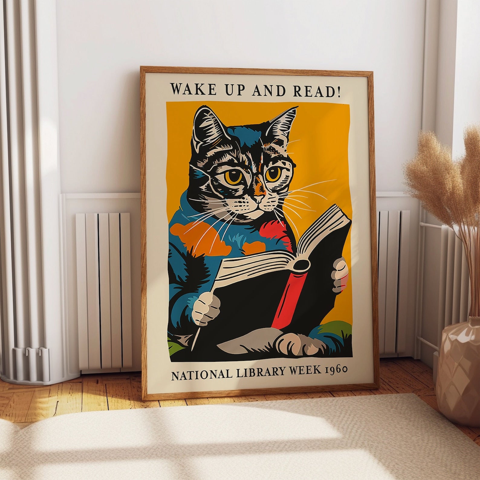 Affiche de lecture de chat - Réveillez-vous et lisez
