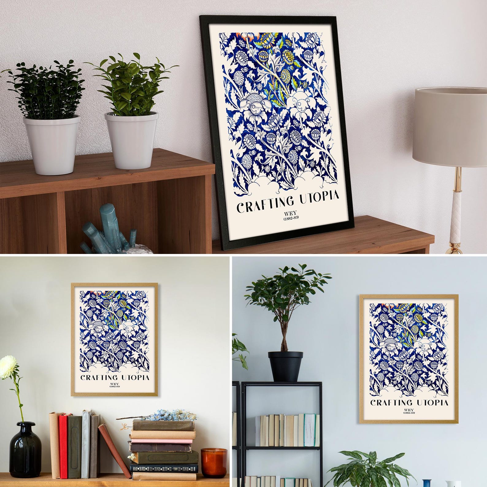 Wey Floral Wall Art Poster - William Morris Blue and White Flower Pattern