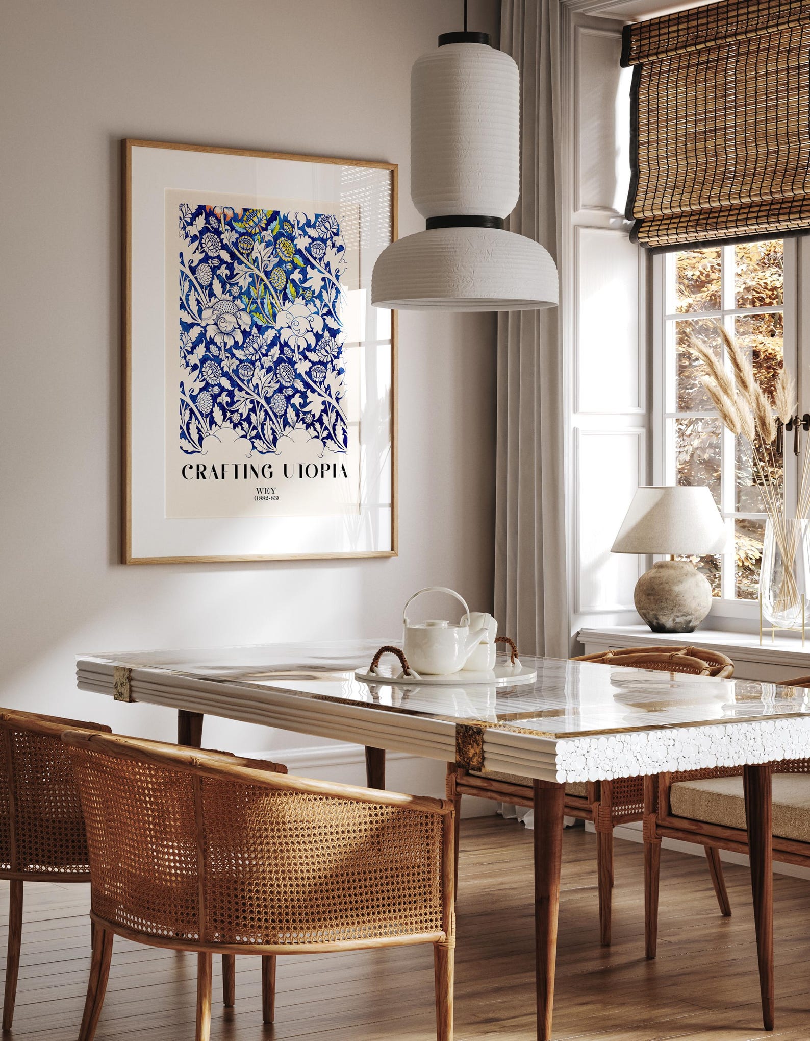 Wey Floral Wall Art Poster - William Morris Blue and White Flower Pattern