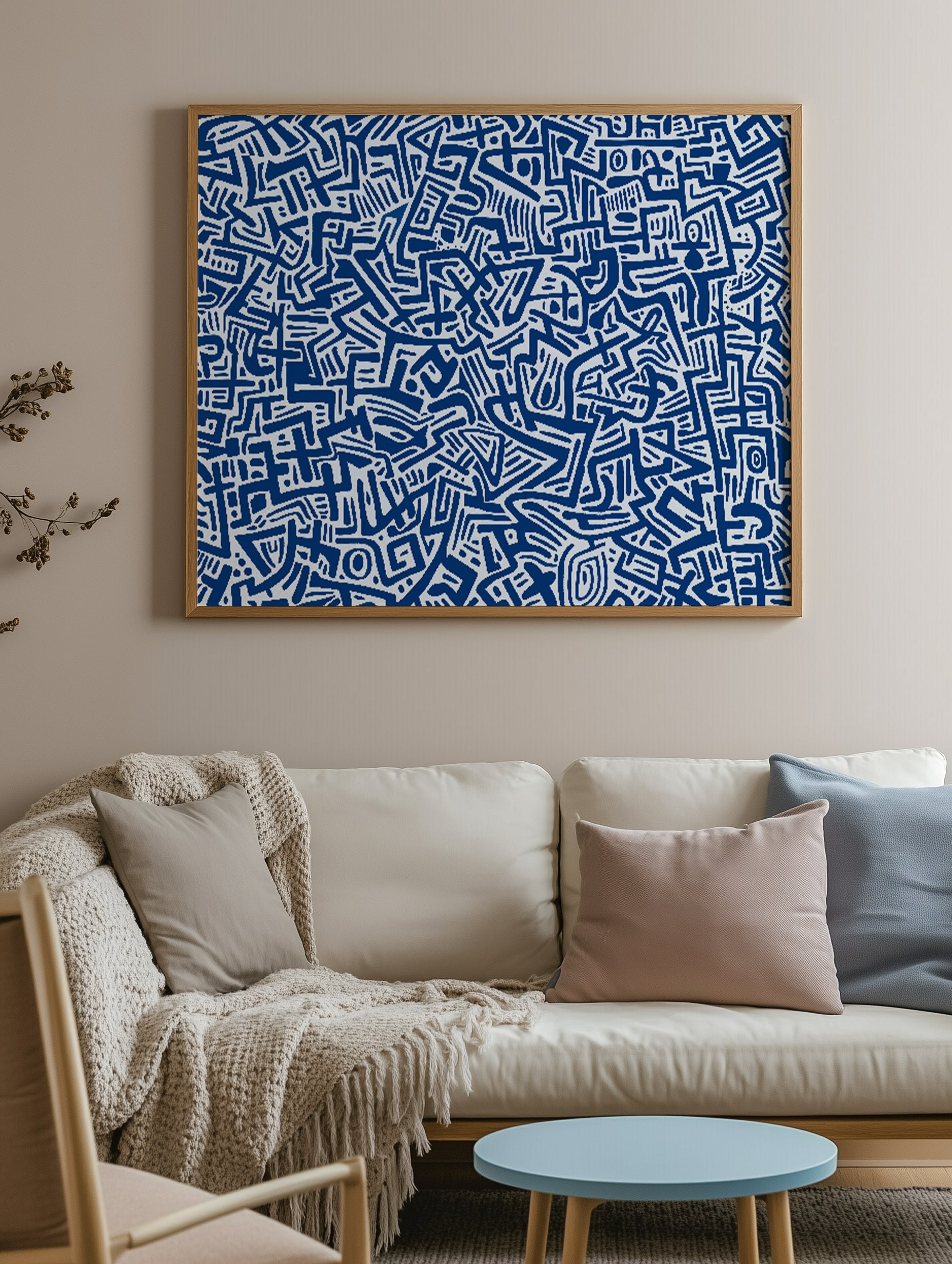 Abstract Blue Scribble Print