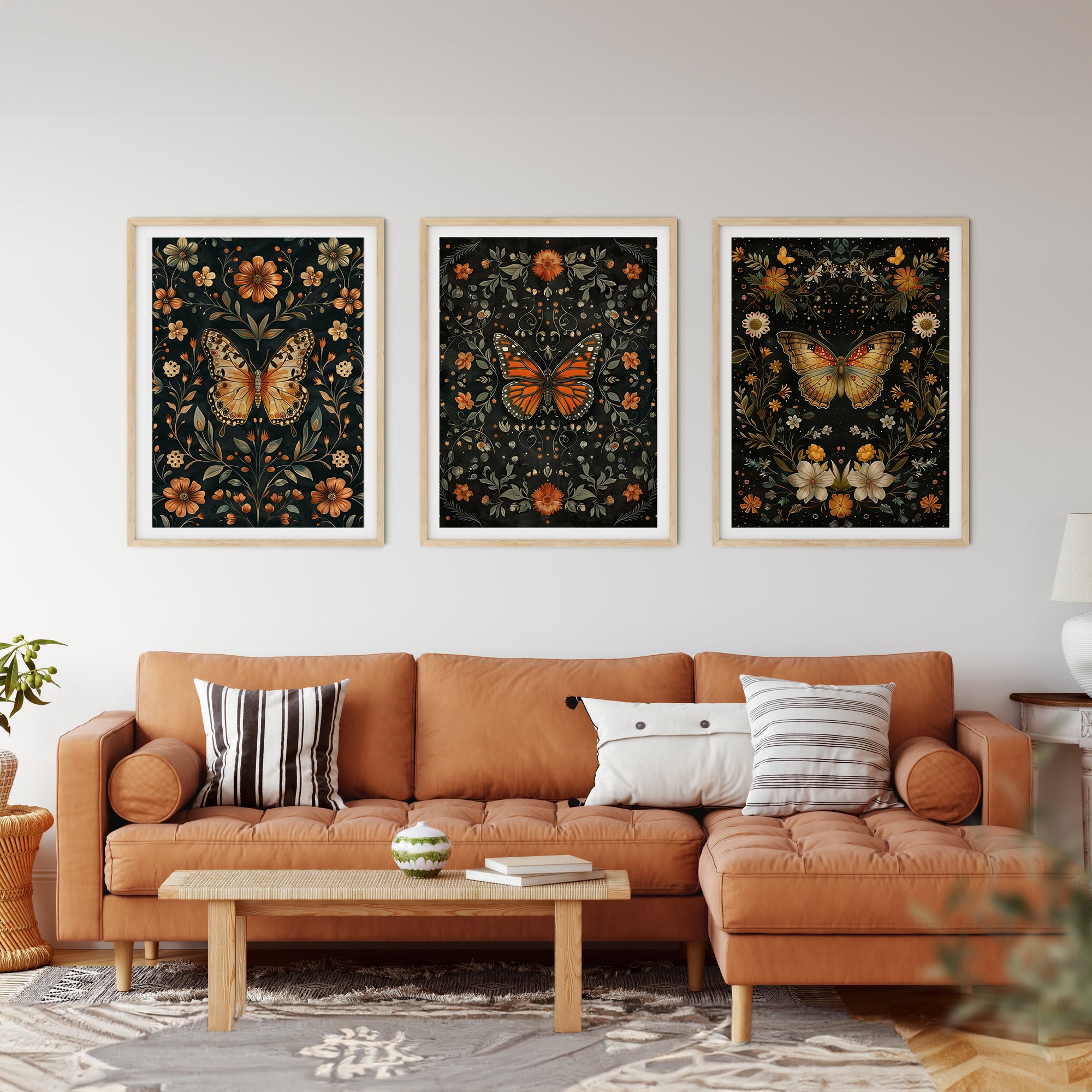 Enchanted Butterfly Botanical Posters - Set of 3 Nature-Inspired Wall Art Prints