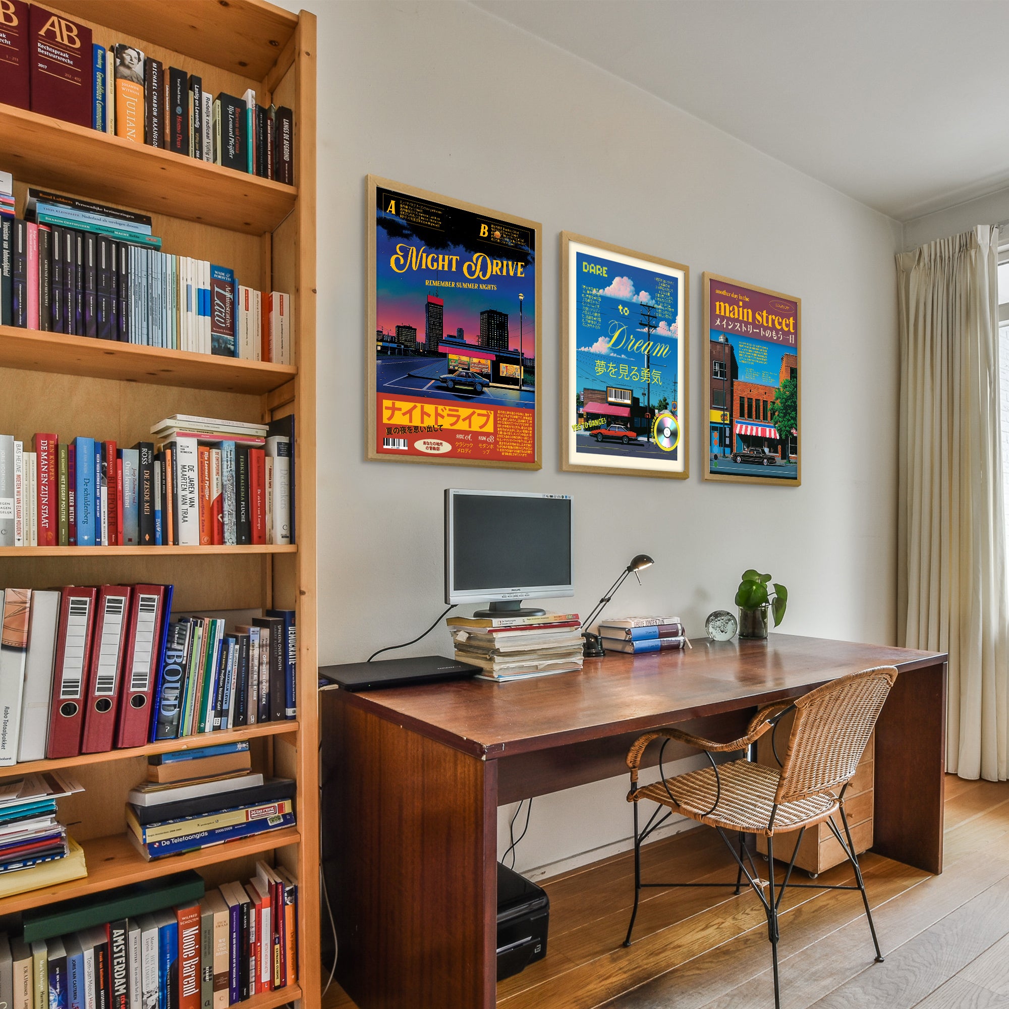 Retro Japanese Street Scene Car Poster Set of 3 Print